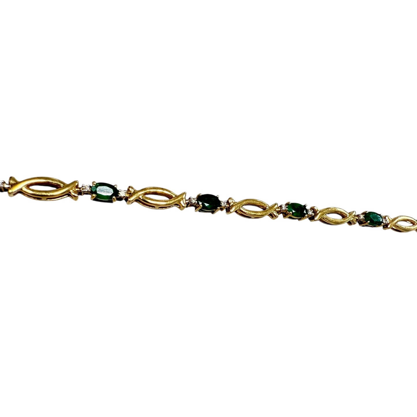 Green Emerald Bracelet in 14k Yellow Gold 6.5" 7.78g.