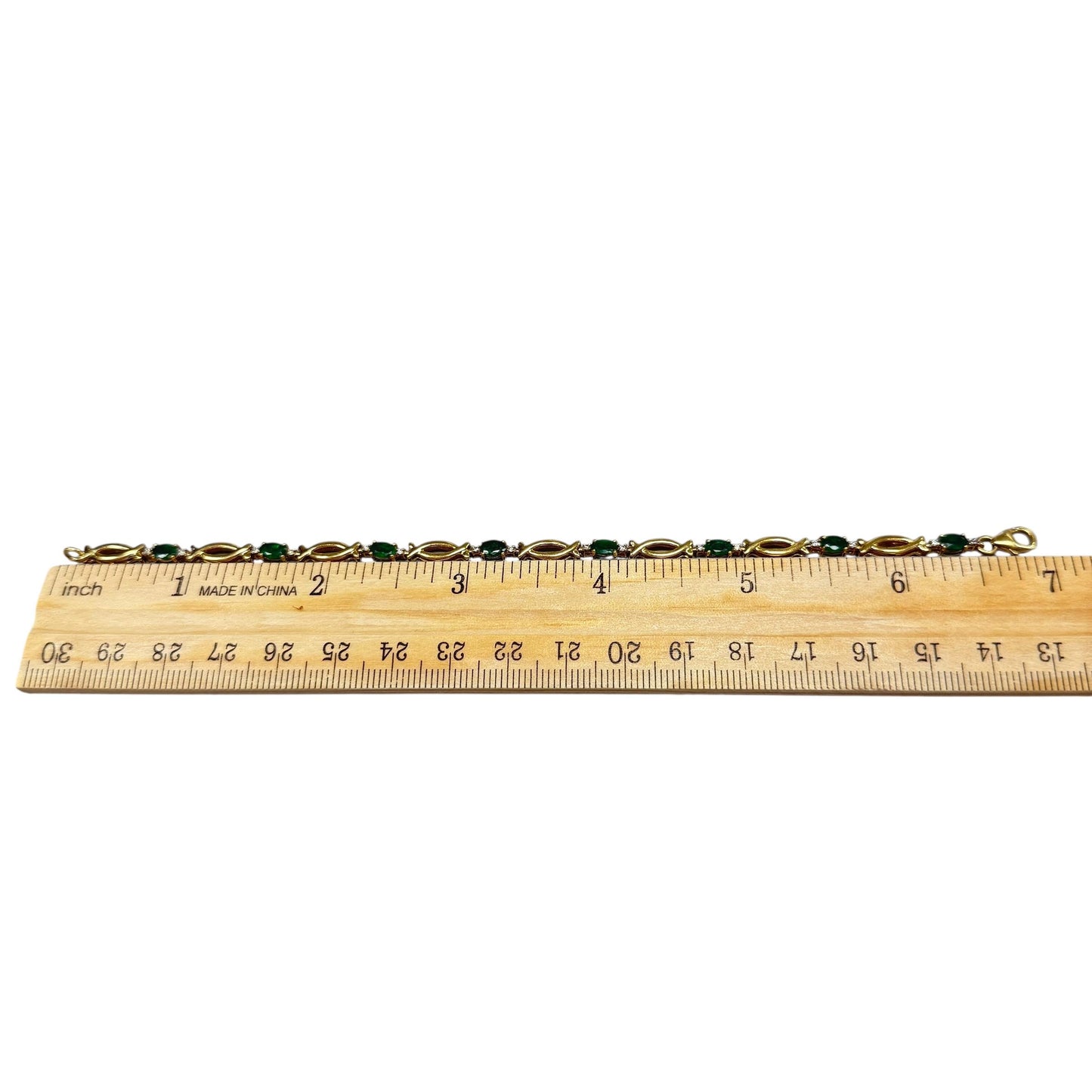 Green Emerald Bracelet in 14k Yellow Gold 6.5" 7.78g.