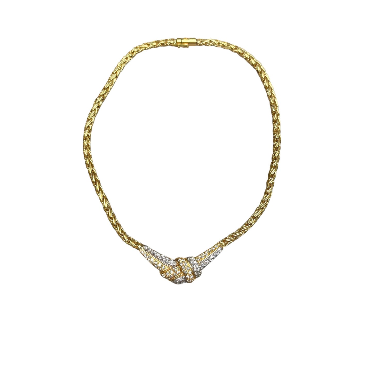 1.75cttw. White Diamond 2 Row Ribbon Necklace in 18k Two Toned Gold 35.07g.