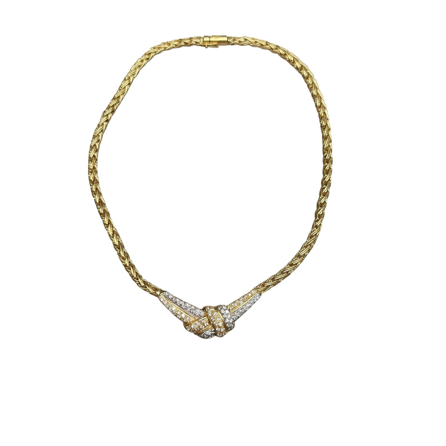 1.75cttw. White Diamond 2 Row Ribbon Necklace in 18k Two Toned Gold 35.07g.