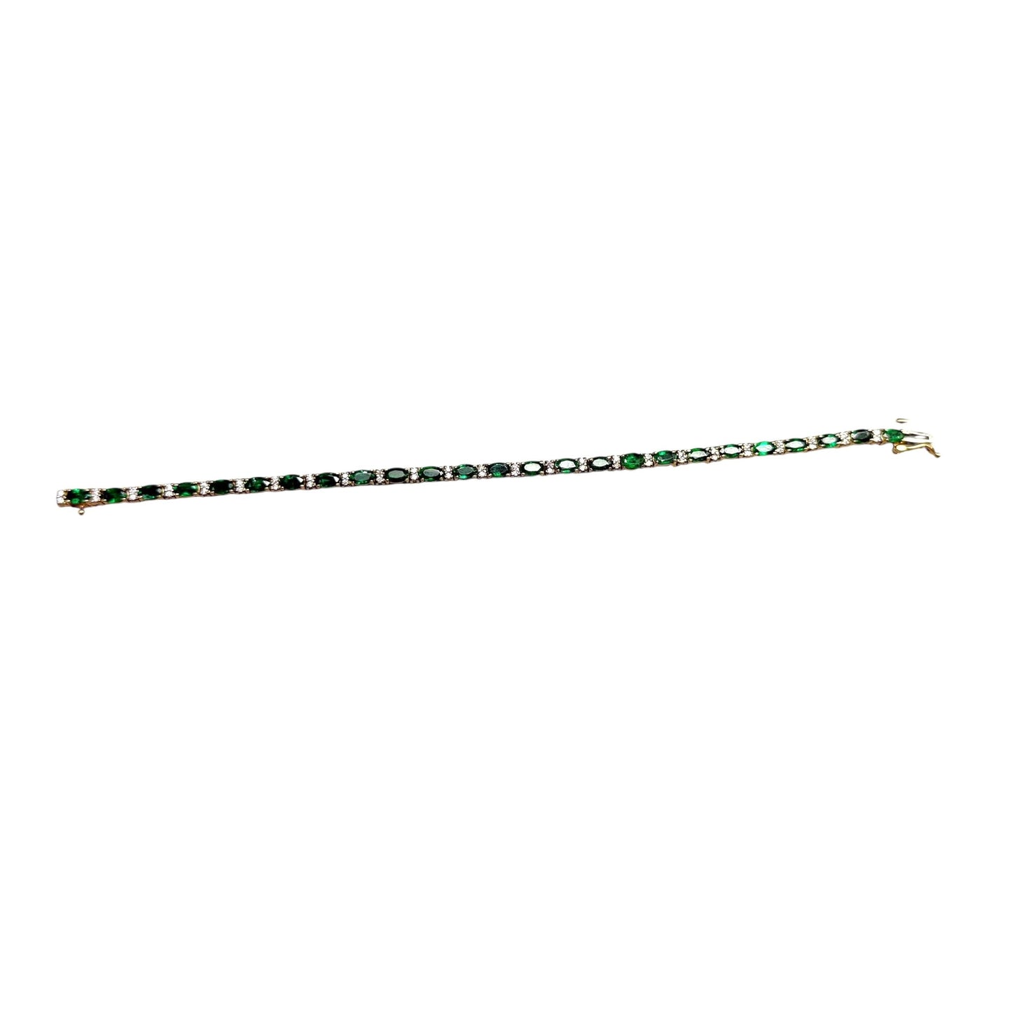 5.75cttw. Green Emerald & 0.50cttw. White Diamond 14k Yellow Gold Bracelet 7"