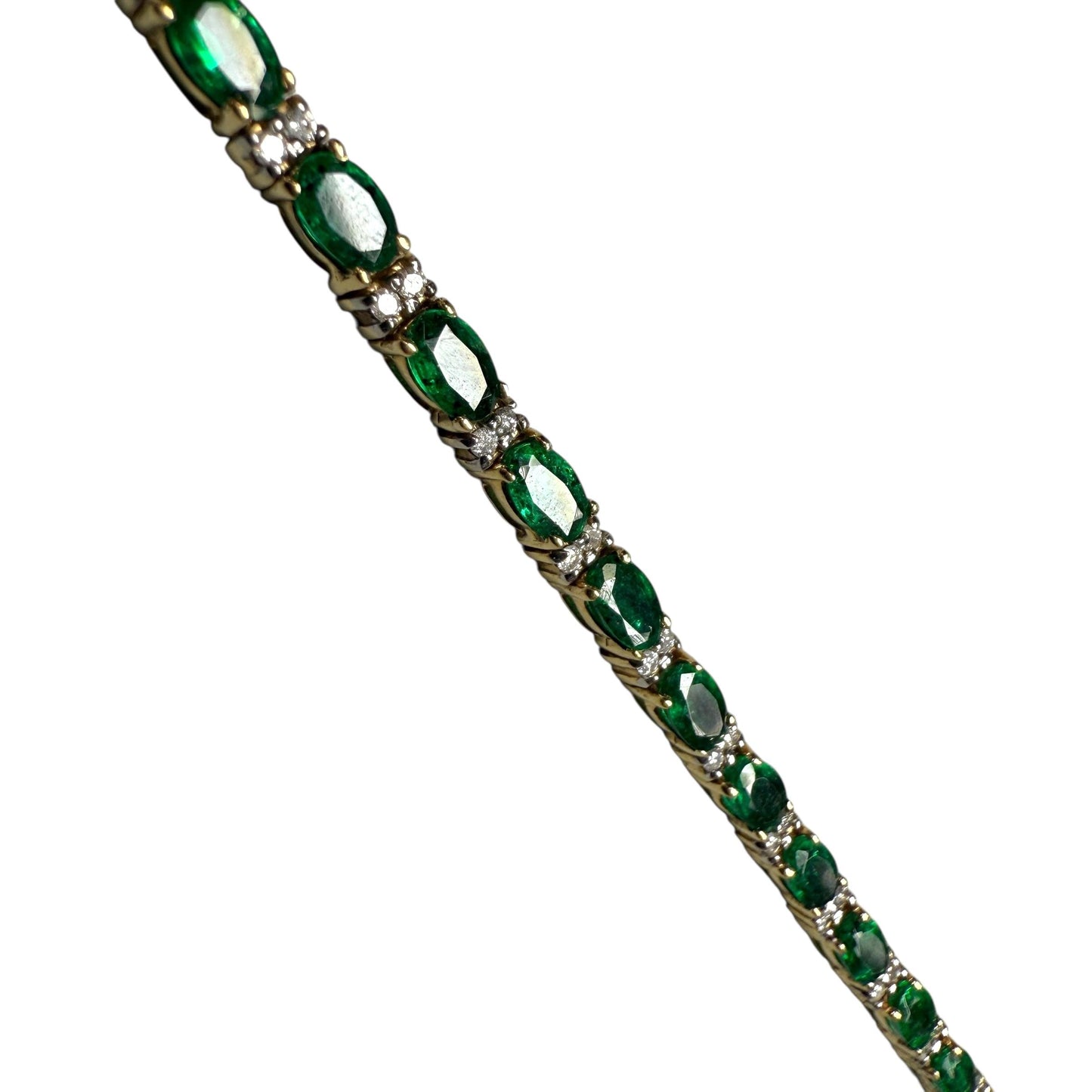 5.75cttw. Green Emerald & 0.50cttw. White Diamond 14k Yellow Gold Bracelet 7"