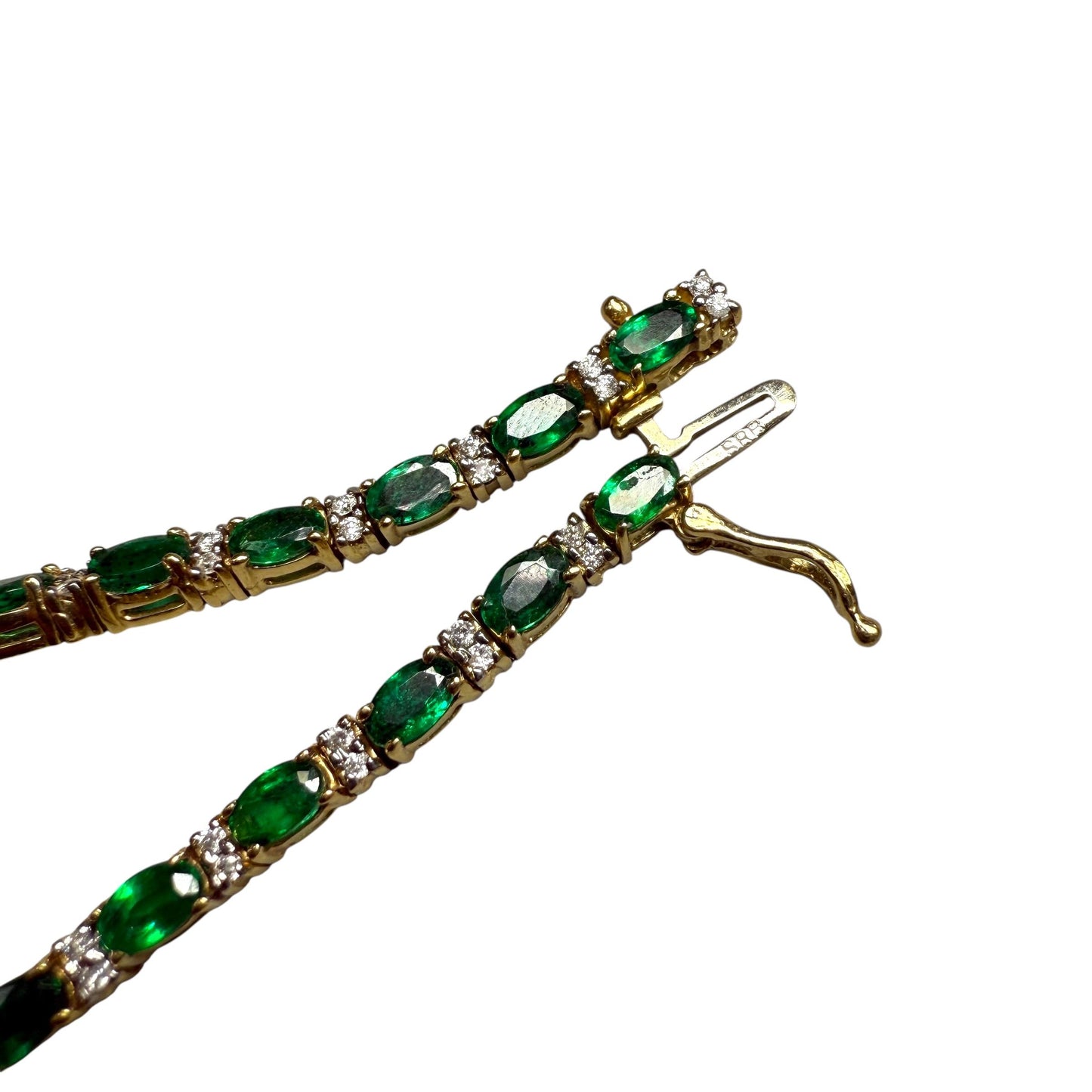 5.75cttw. Green Emerald & 0.50cttw. White Diamond 14k Yellow Gold Bracelet 7"