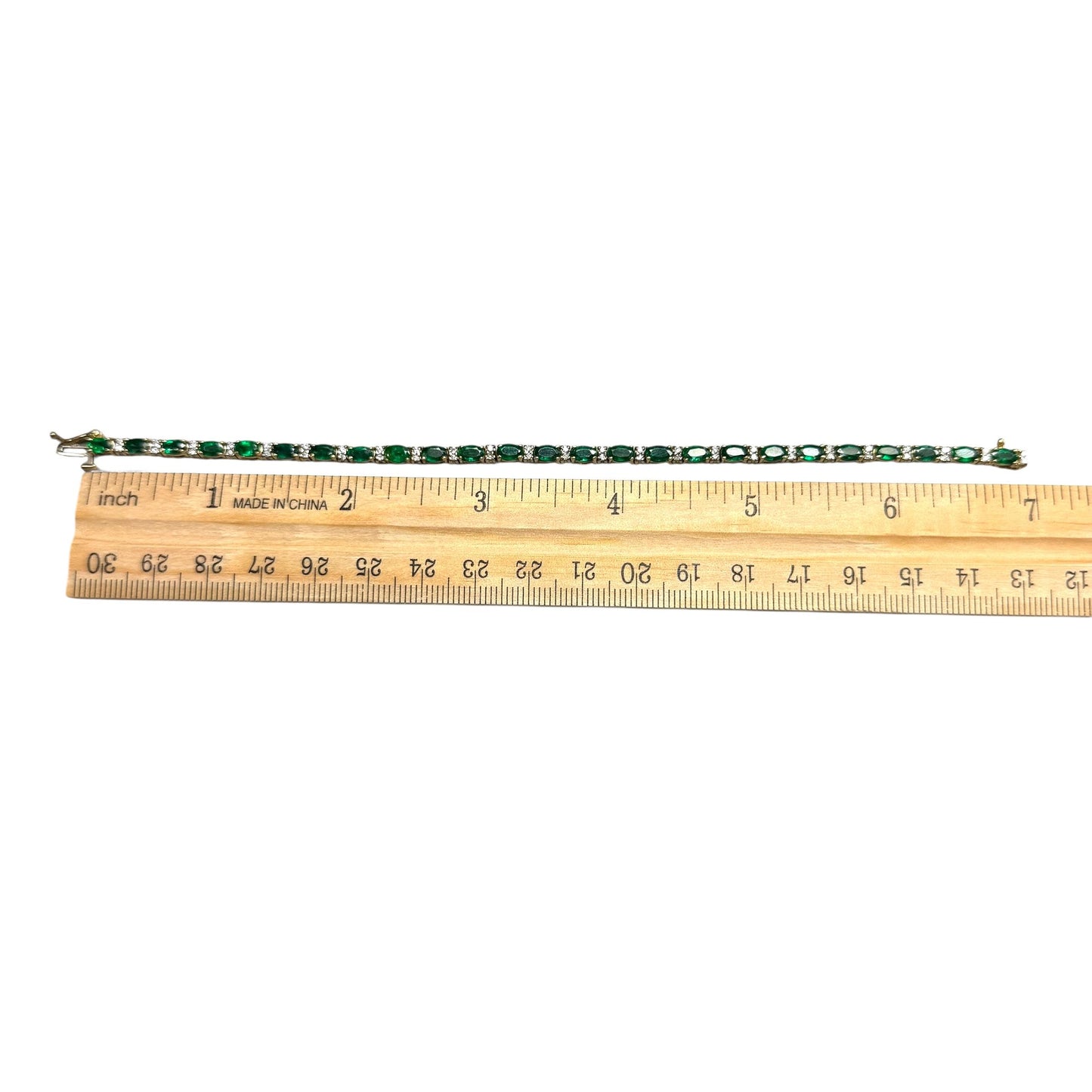 5.75cttw. Green Emerald & 0.50cttw. White Diamond 14k Yellow Gold Bracelet 7"