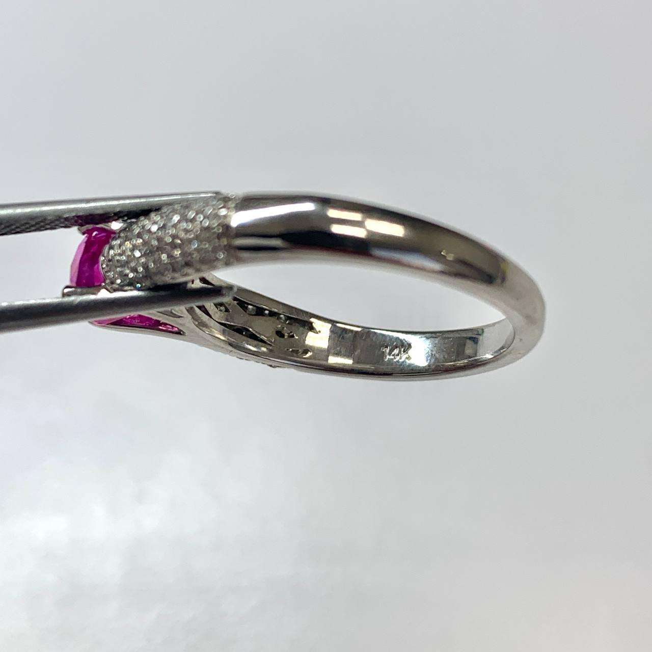 1.18 ct. GIA Purpulish Pink Sapphire Engagement Ring & Micro Pave Band 14K WG