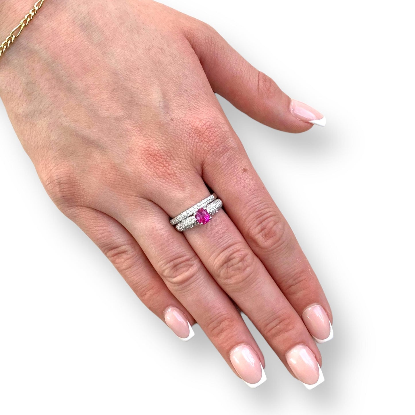 1.18 ct. GIA Purpulish Pink Sapphire Engagement Ring & Micro Pave Band 14K WG