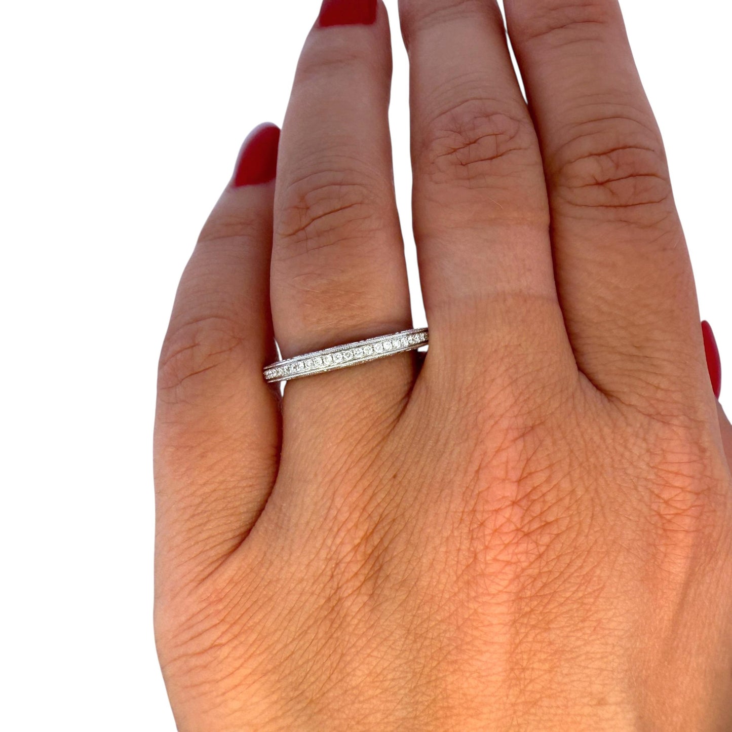 White Diamond Wedding Band in 14k White Gold 7US 3.90g.
