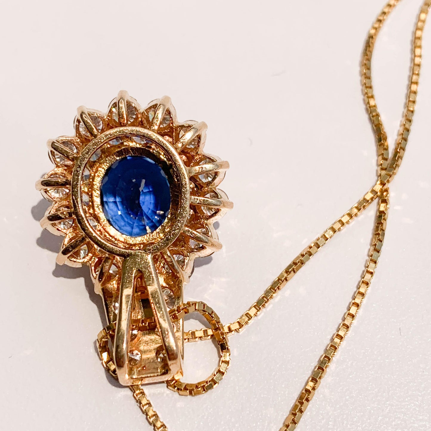3.27 ct. Blue Sapphire & 2.4 cttw. White Diamond Pendant in 14k Yellow Gold