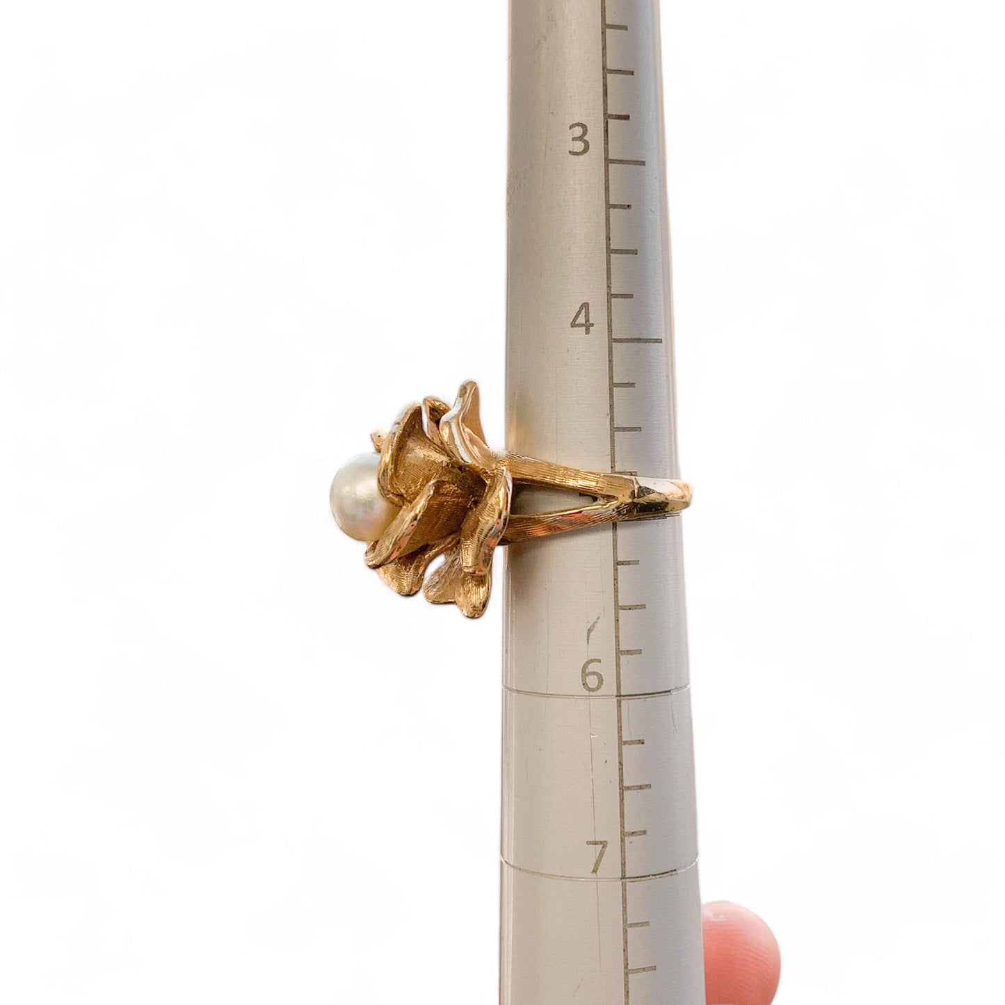 14K Yellow Gold Flower Pearl Ring 5US