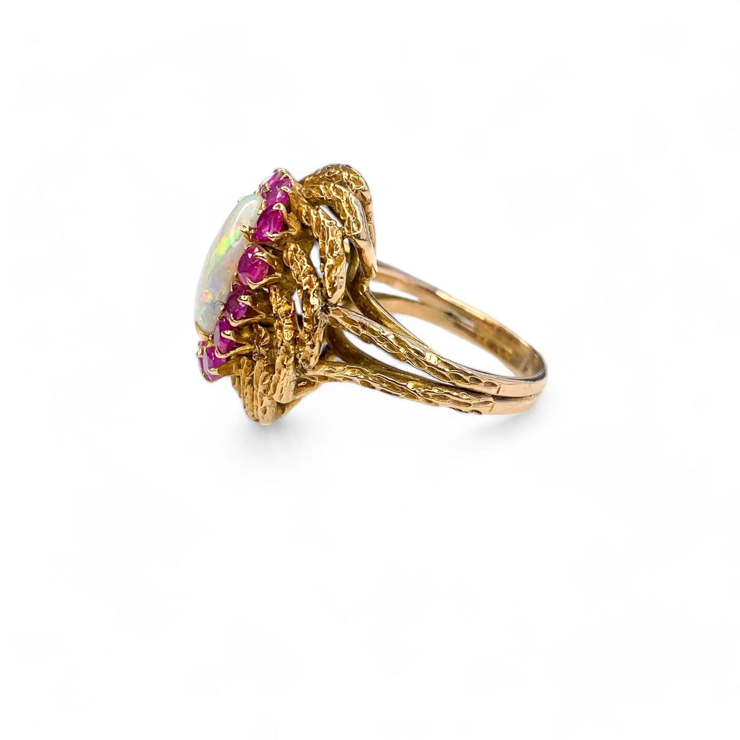 Opal & Ruby Cocktail Ring in 14k Yellow Gold 5US