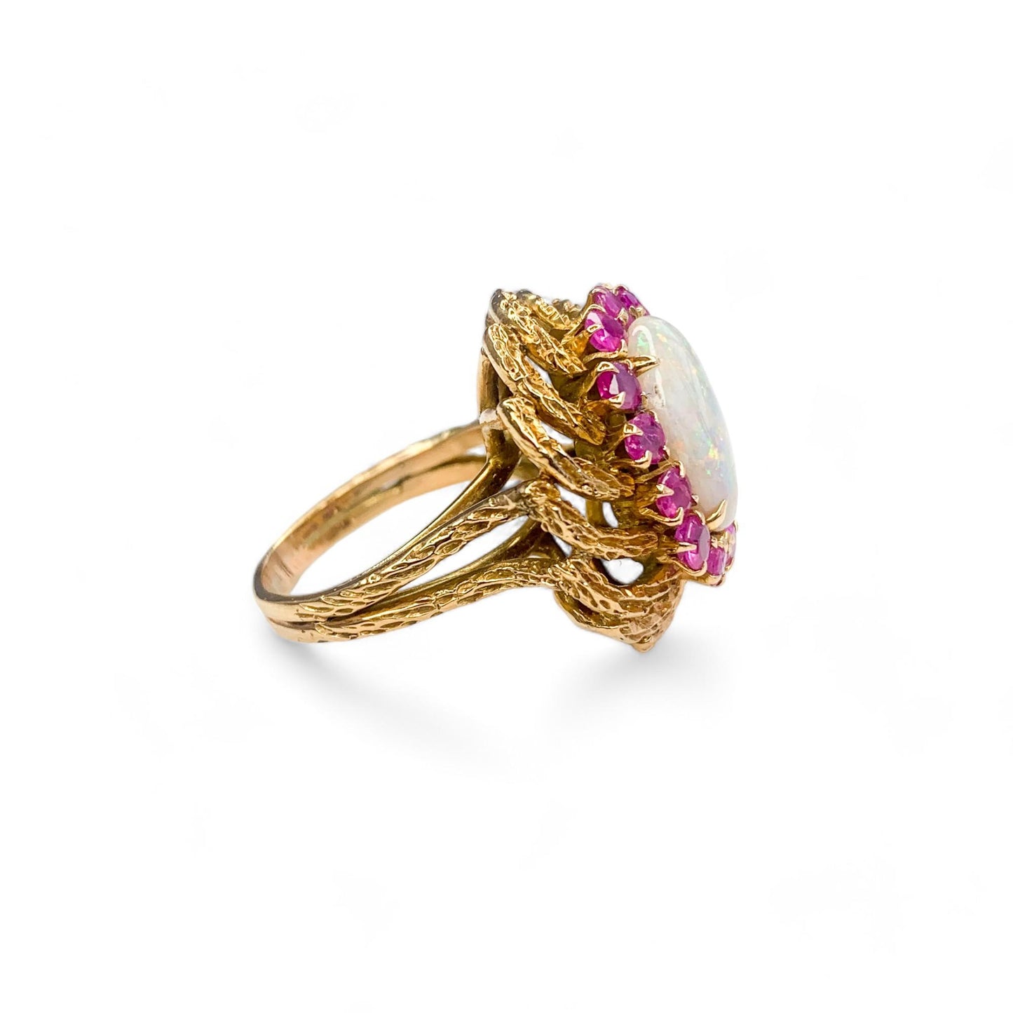 Opal & Ruby Cocktail Ring in 14k Yellow Gold 5US