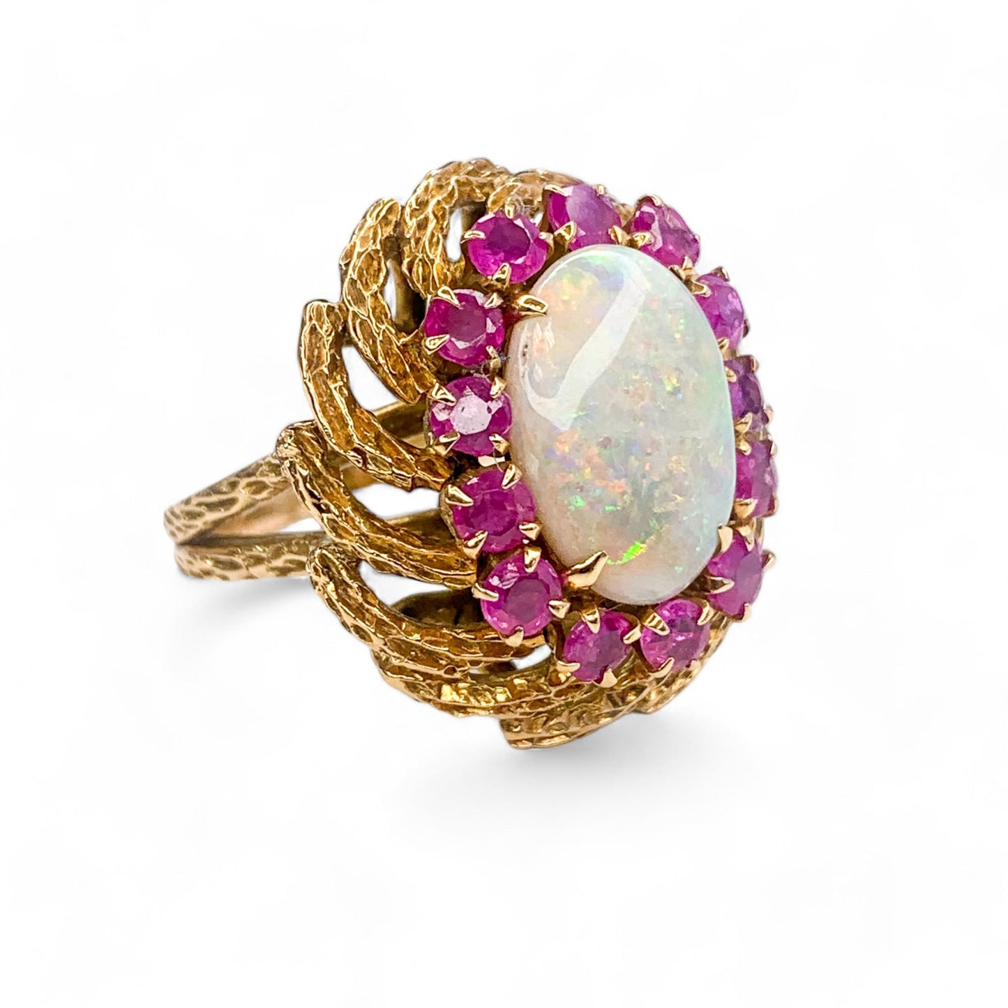 Opal & Ruby Cocktail Ring in 14k Yellow Gold 5US