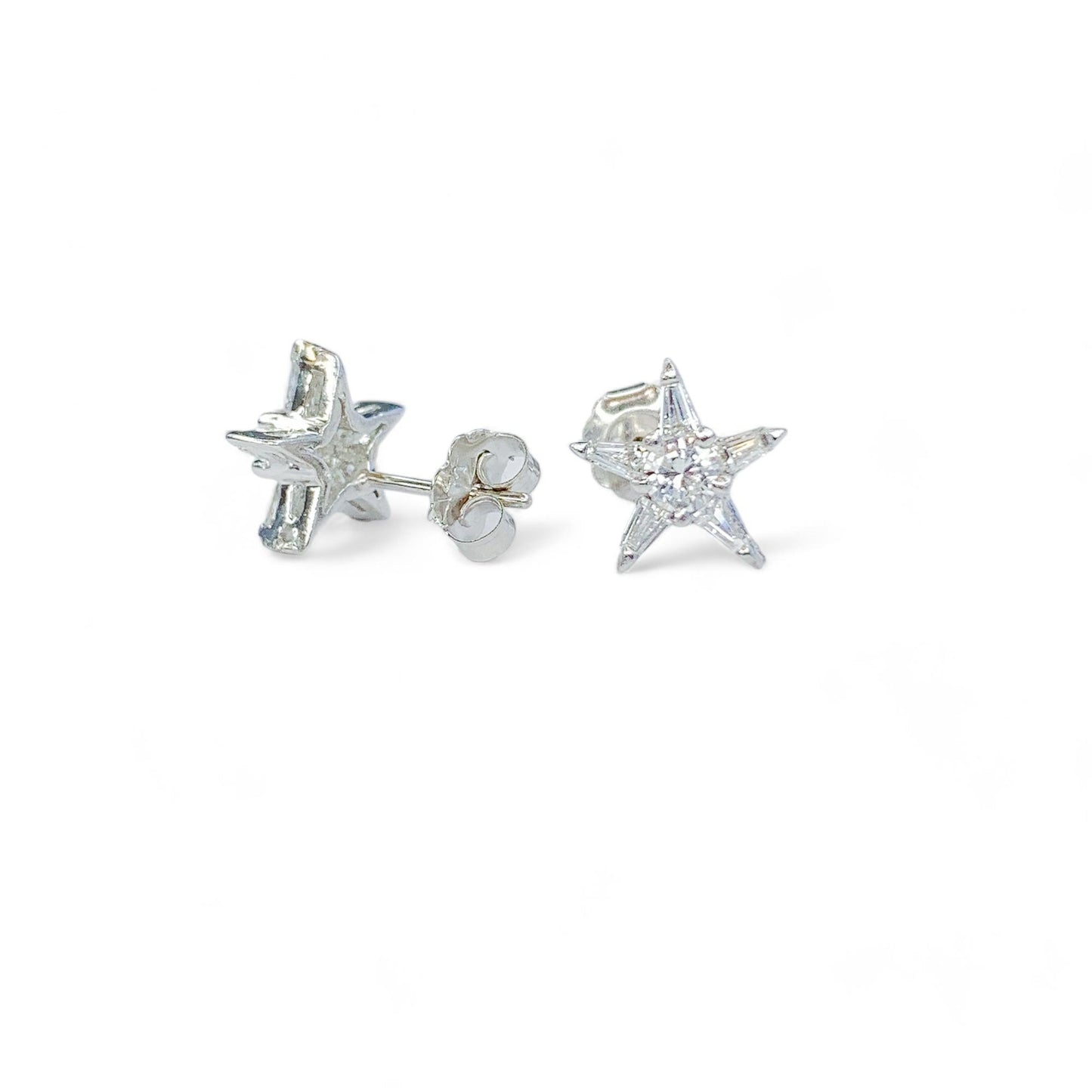 0.54 cttw. White Diamonds Star Shape Studs Earrings in 14k White Gold