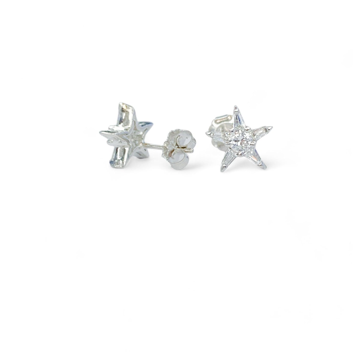 0.54 cttw. White Diamonds Star Shape Studs Earrings in 14k White Gold
