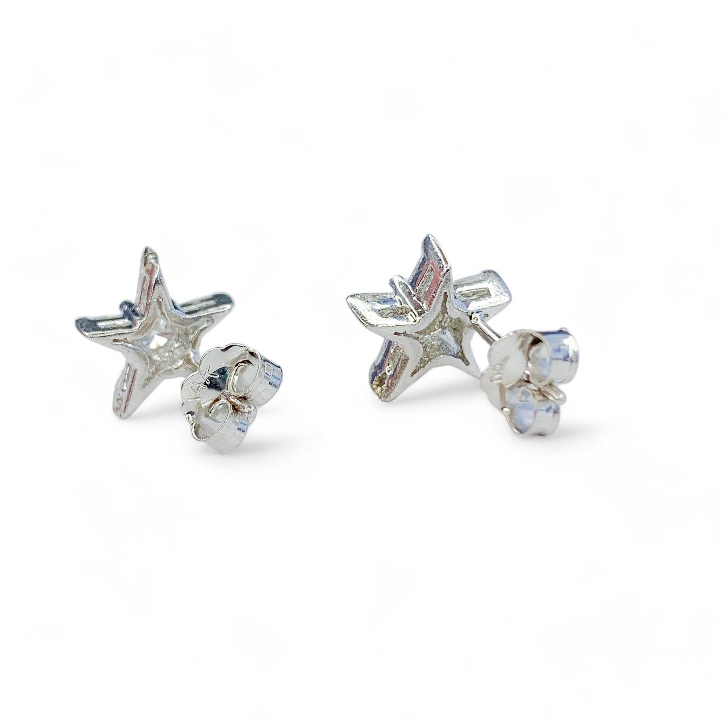 0.54 cttw. White Diamonds Star Shape Studs Earrings in 14k White Gold