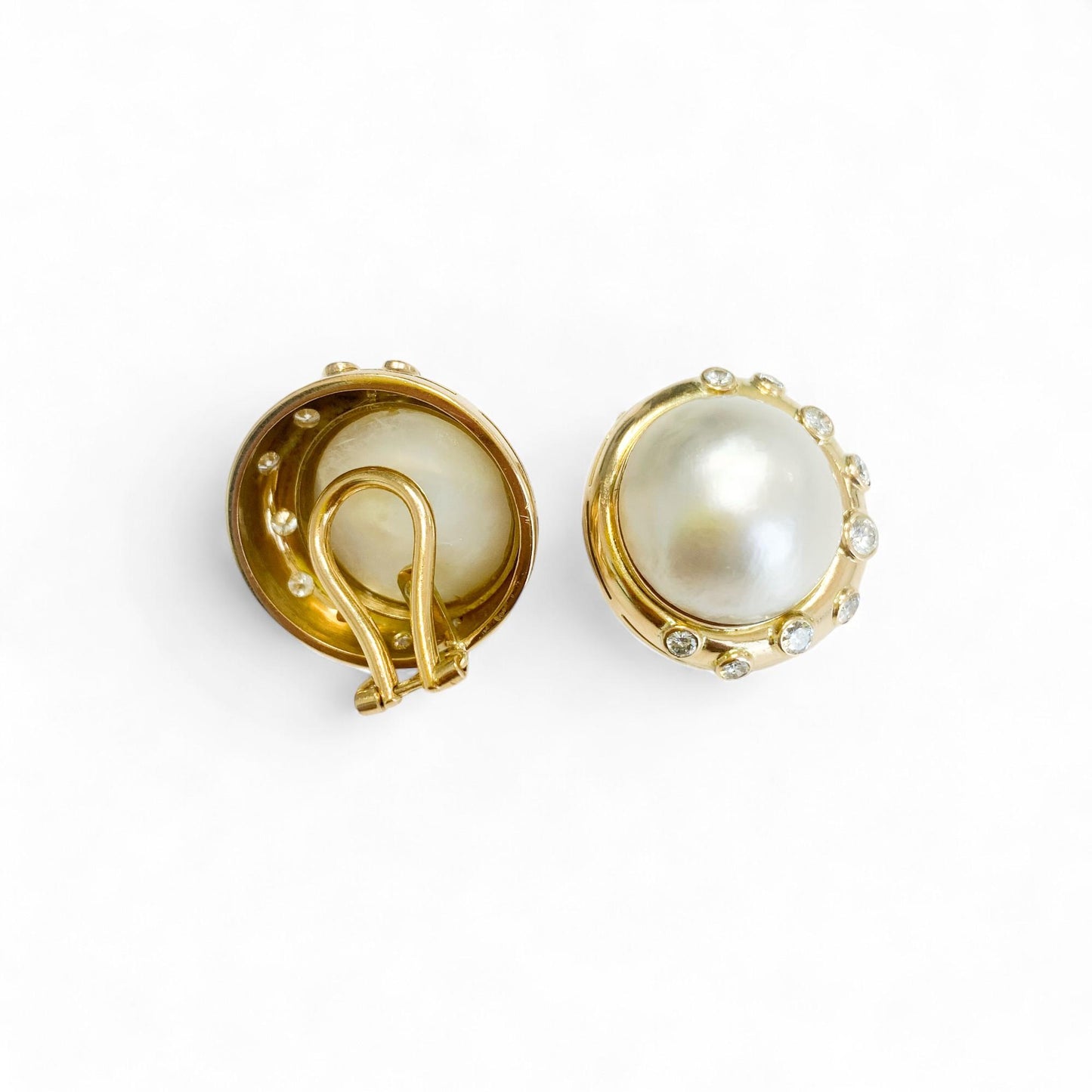 0.91 cttw. White Diamond and Pearl Clip-on Earrings in 18k Yellow Gold