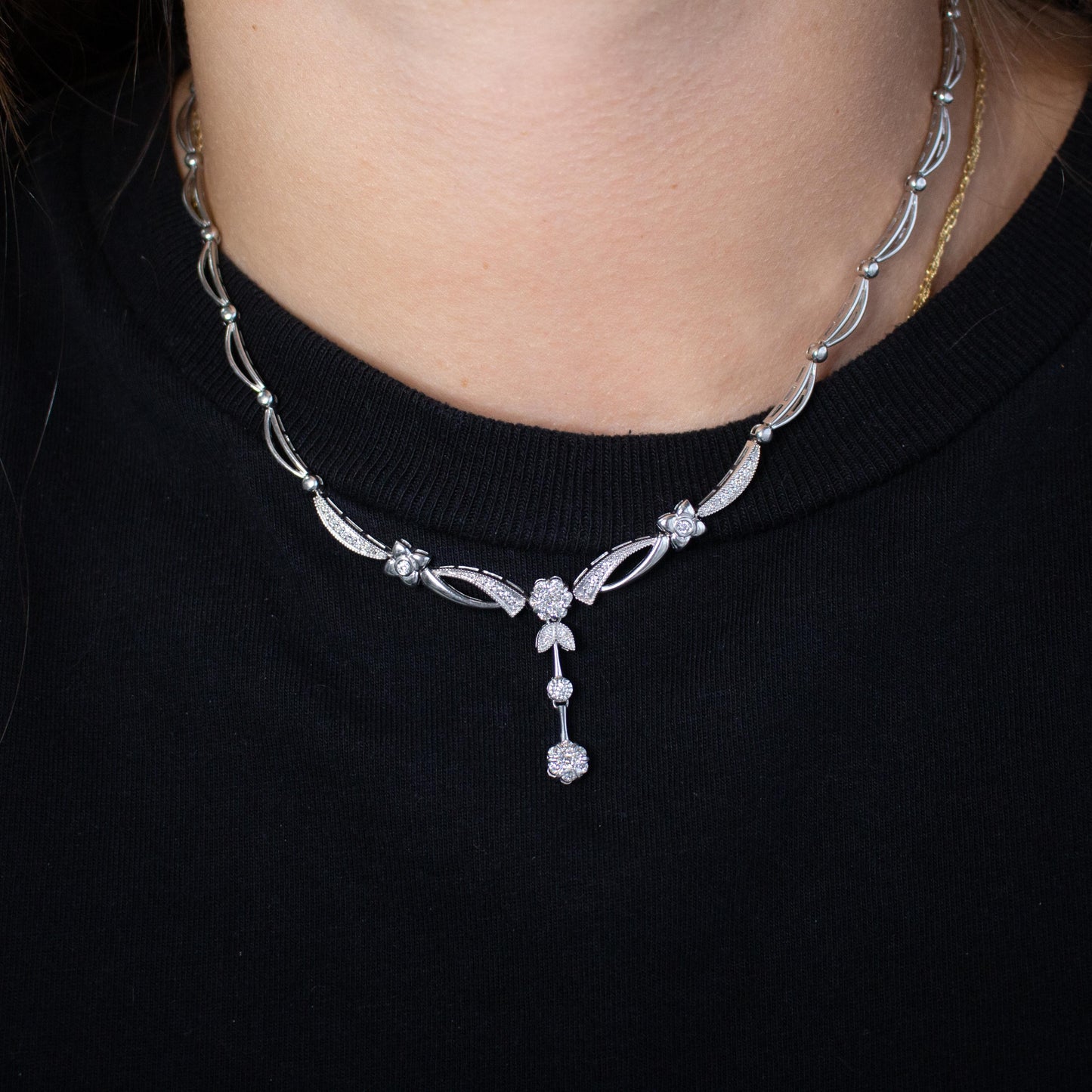 3.42 cttw. White Diamond Art Deco Necklace in 14K White Gold 16"