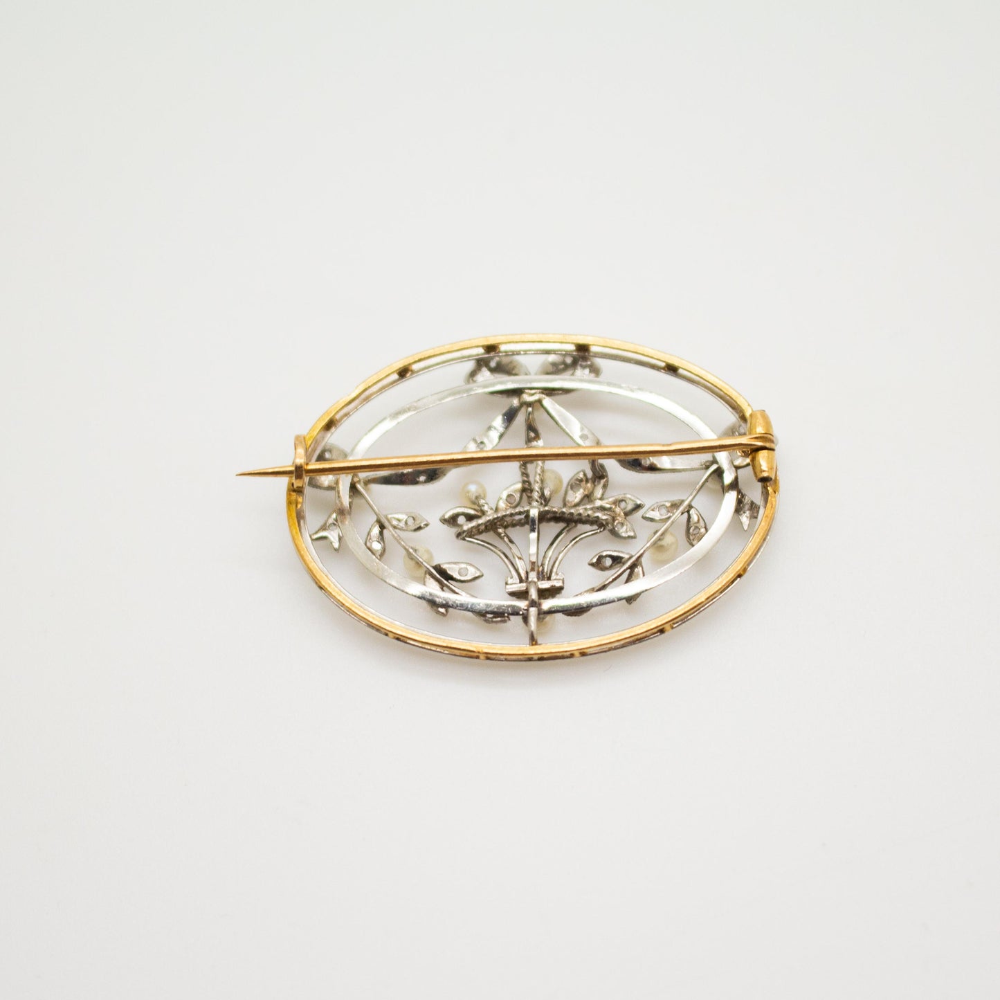 Vintage 18k Gold Brooch With Old Mine Diamonds & Pearls 5.6g
