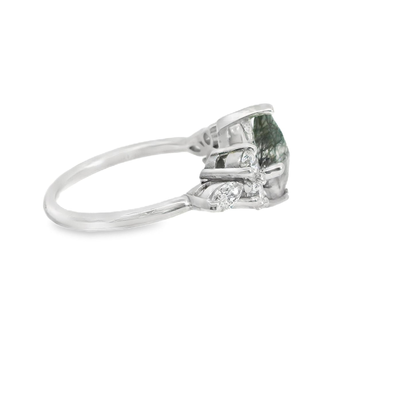 Black Rutilated Quartz & 0.68cttw. Diamond Custom Ring in 14k White Gold 6.5US