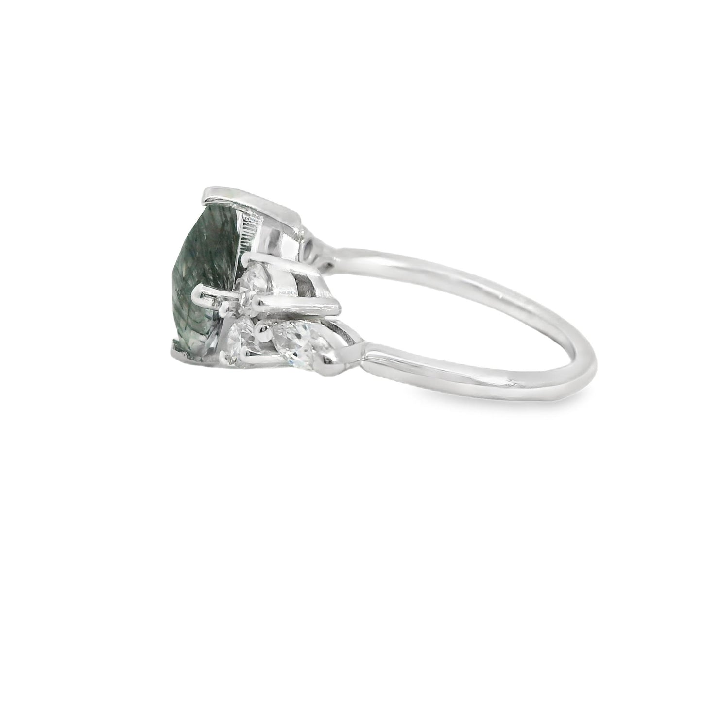 Black Rutilated Quartz & 0.68cttw. Diamond Custom Ring in 14k White Gold 6.5US