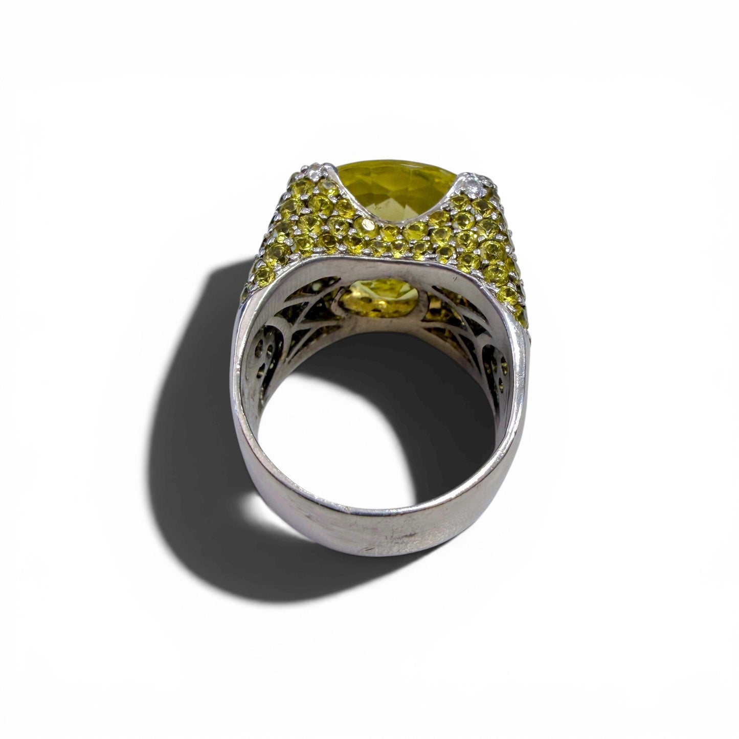 15.29ct. Topaz & 7cttw. Green Sapphires Ring in 18k White Gold 9 US 17.1g