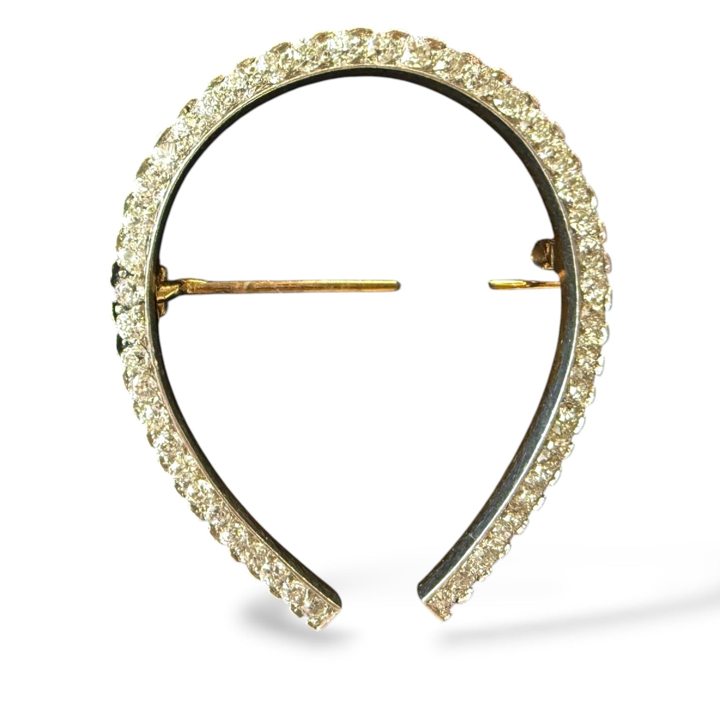 1.50cttw. White Diamond U Shape Brooch in Platinum & 14k White Gold 11.39g.