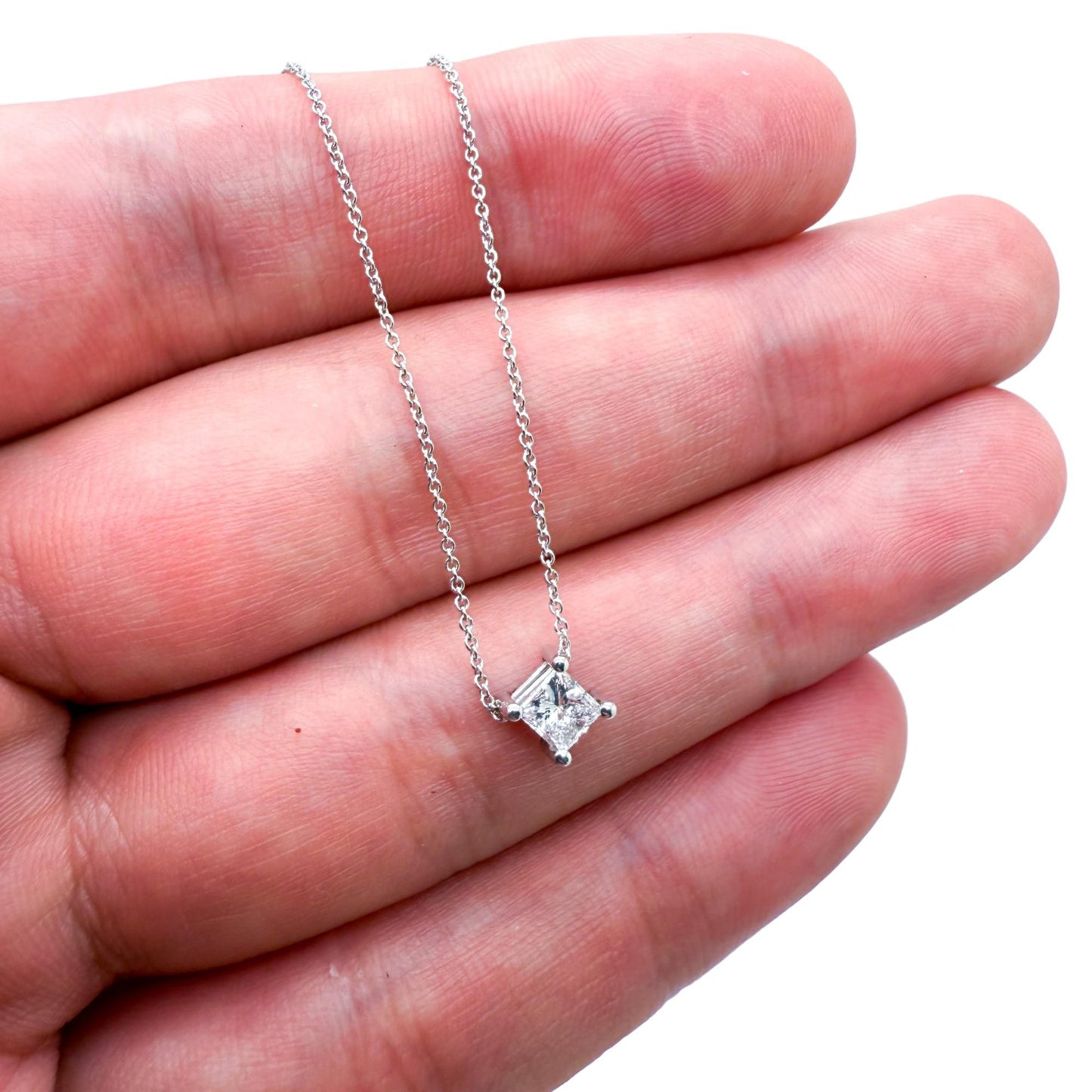 0.40 ct. Princess Cut White Diamond Necklace in 14k White Gold 16"