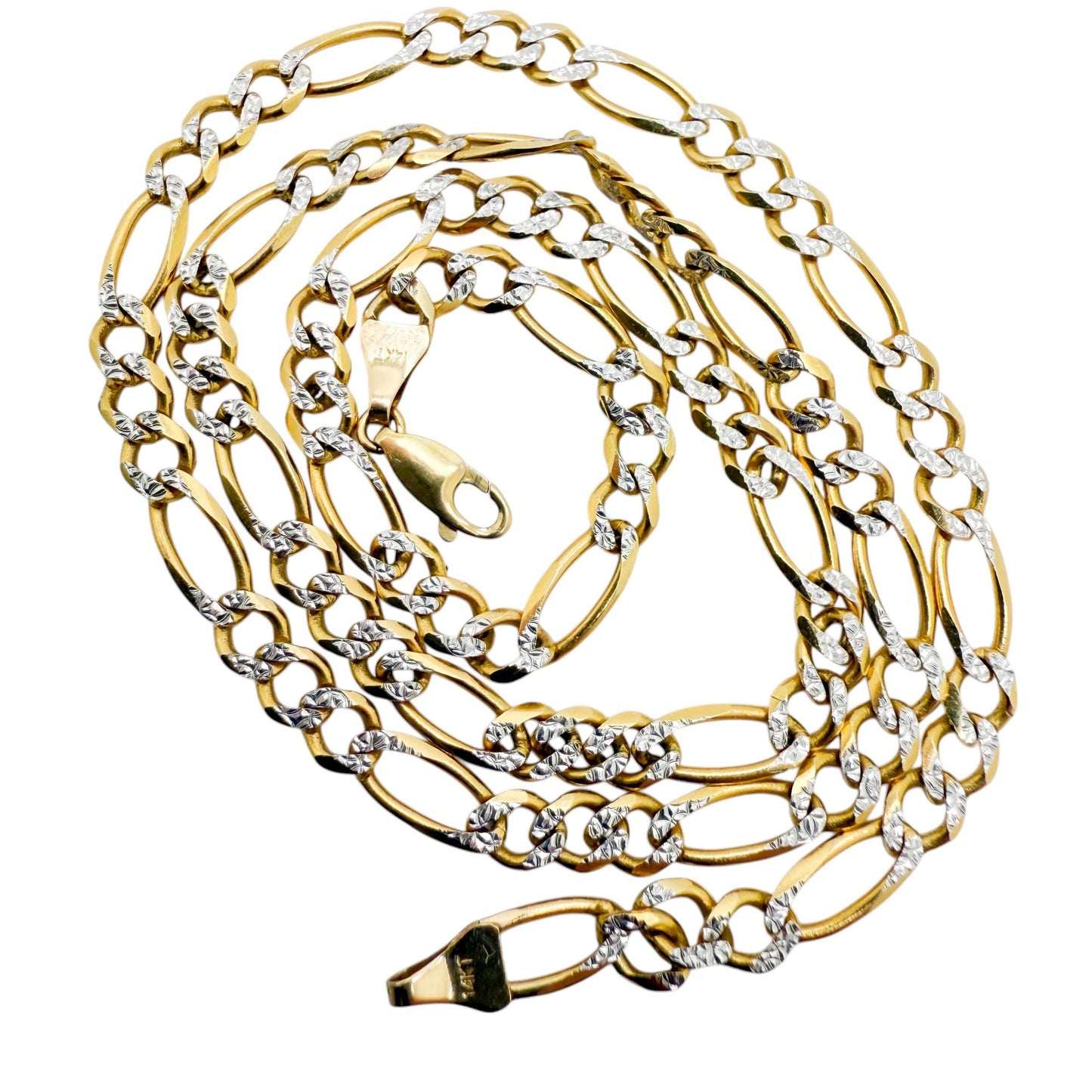 14K Two Toned Figaro Chain Necklace 22" 19.60g