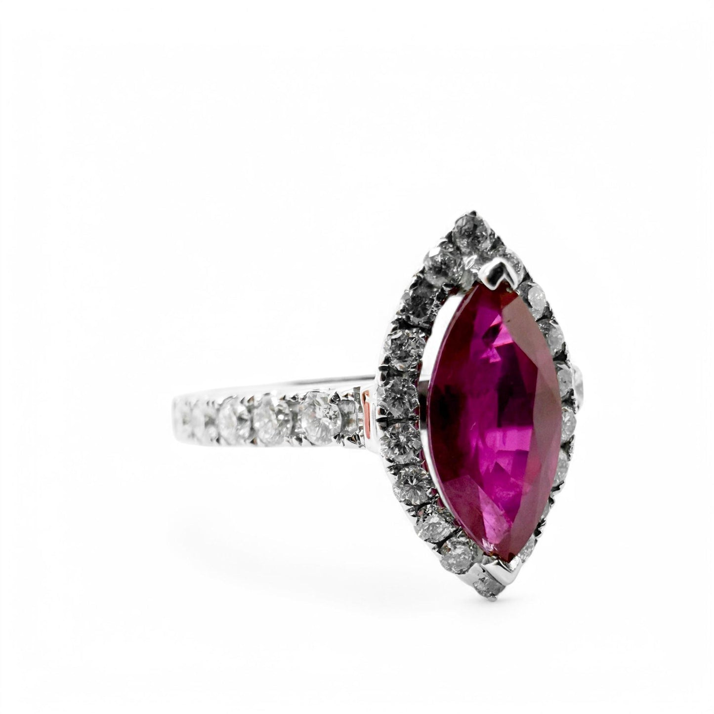 1.39 ct. Ruby Burma Halo Diamond Ring in 14k White Gold 6.5US 3.95g