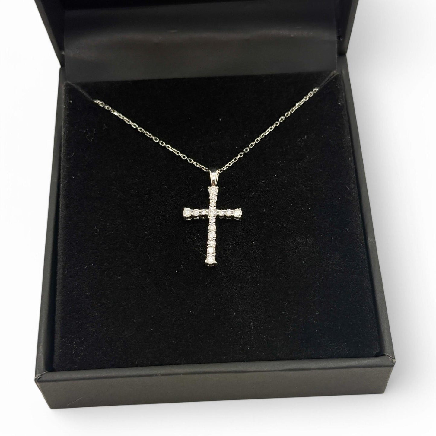 0.25 cttw. White Diamond Cross Necklace in 14k White Gold 2.07g