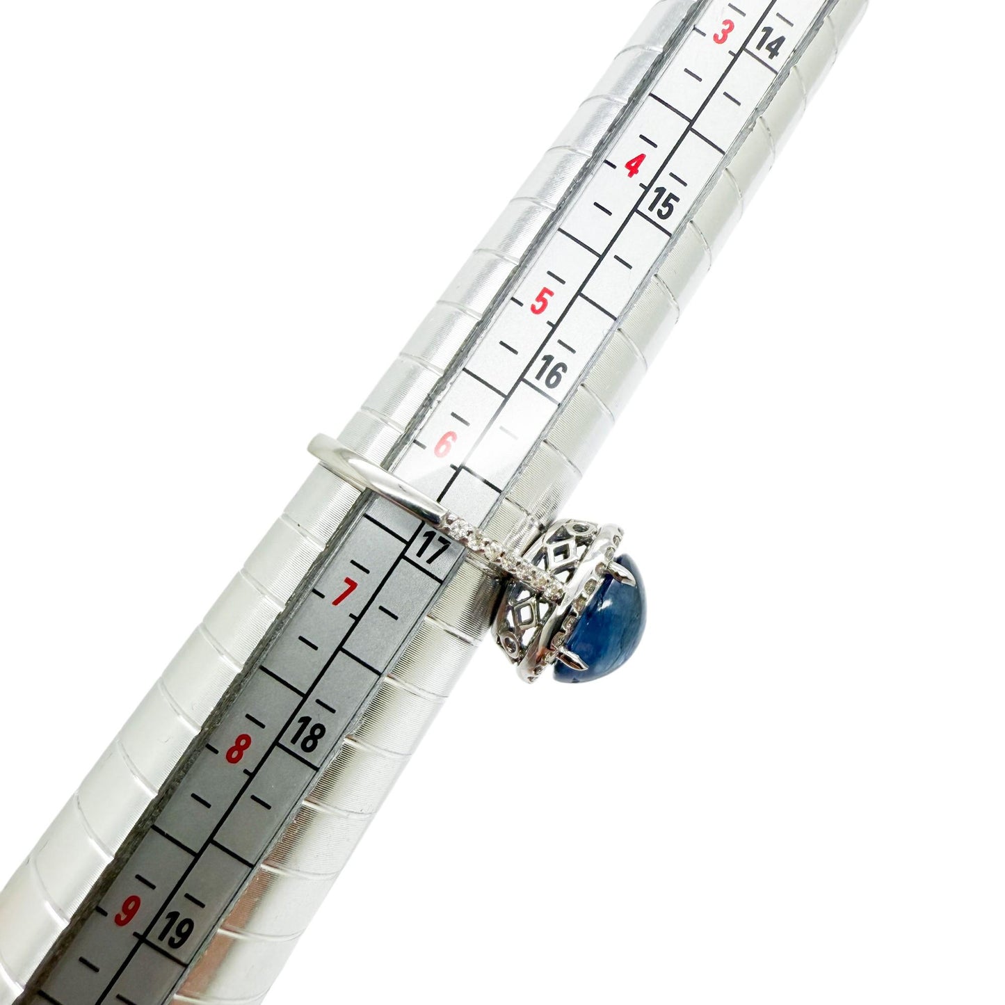 Approx 5.00 ct. Blue Sapphire Cabachon Halo Ring in 14K White Gold 6.5US