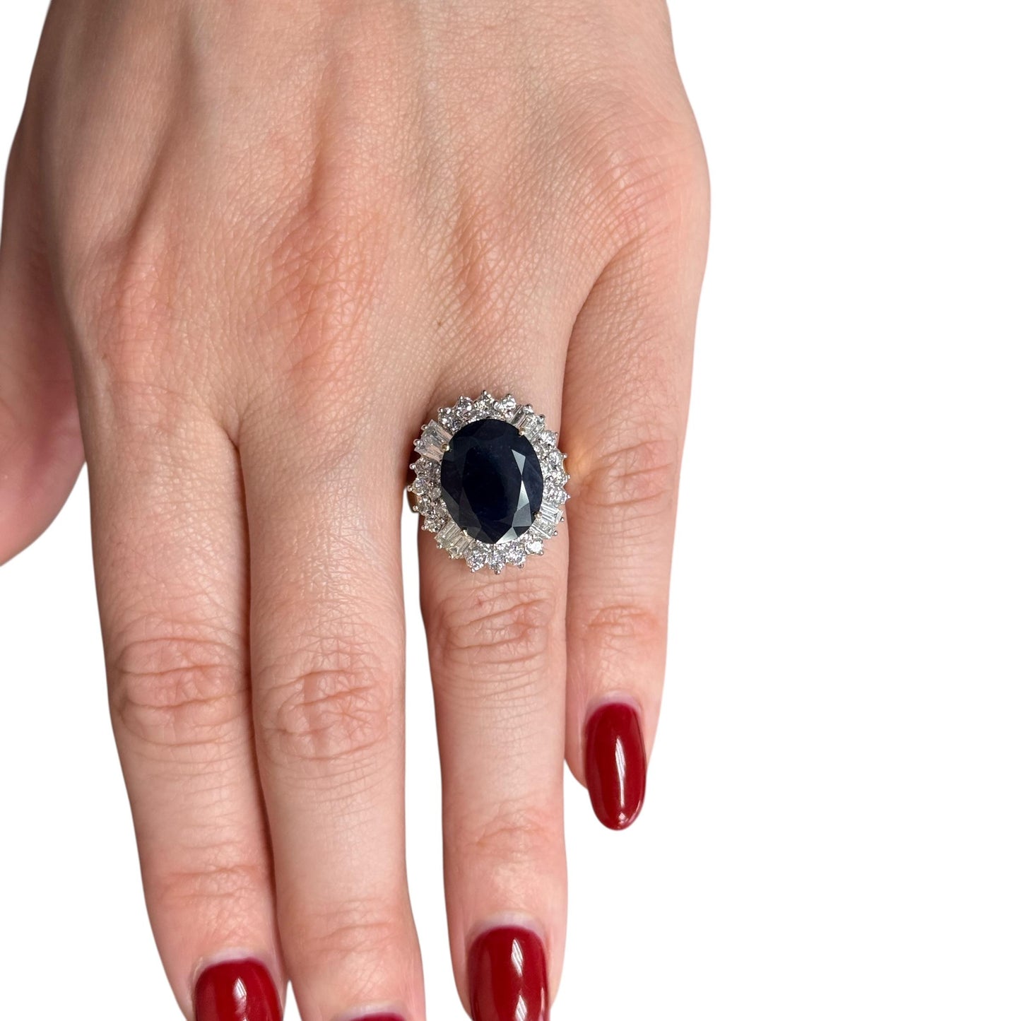 7.40ct. Blue Sapphire & White Diamond Cocktail Ring in 18k Yellow Gold 5.75US