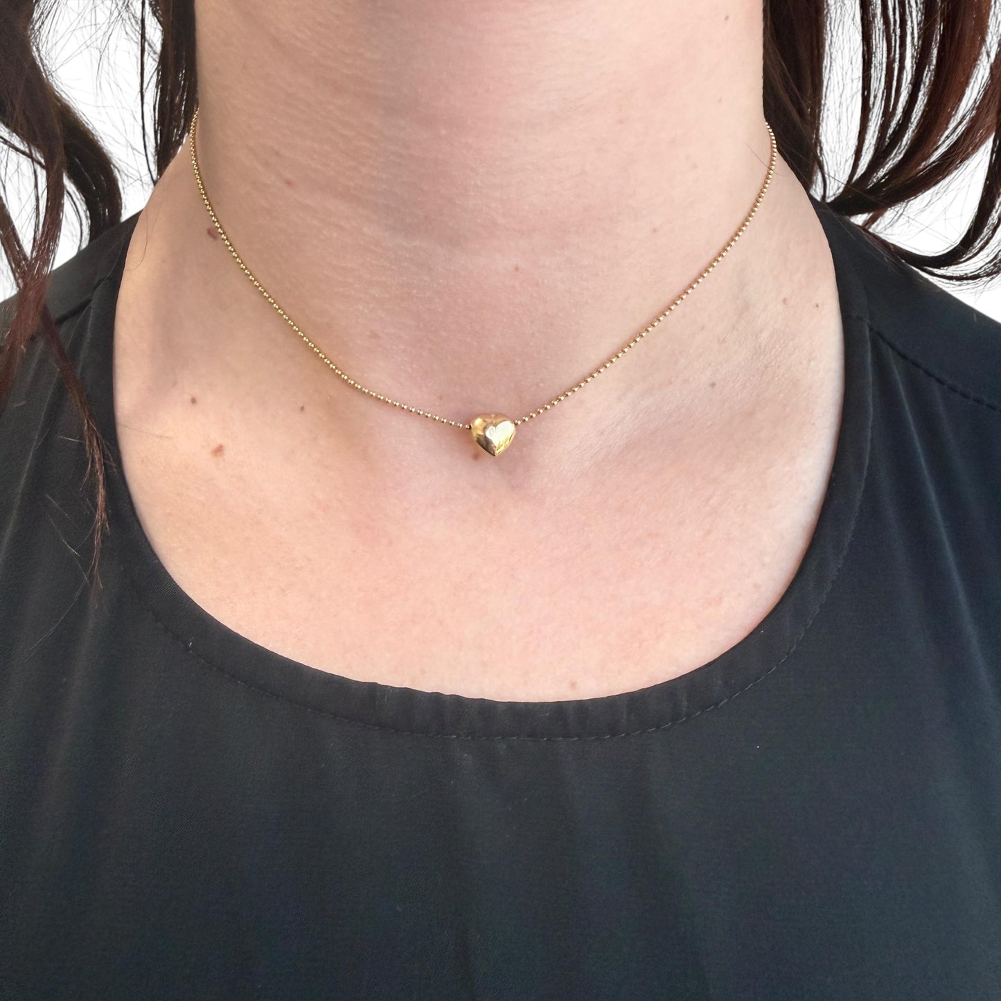 14k Yellow Gold Puffy Heart Pendant Necklace 14"