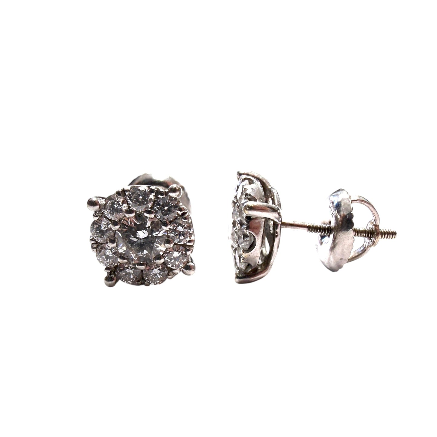 0.90 cttw. White Diamond Flower Stunds in 18k White Gold 1.95g.