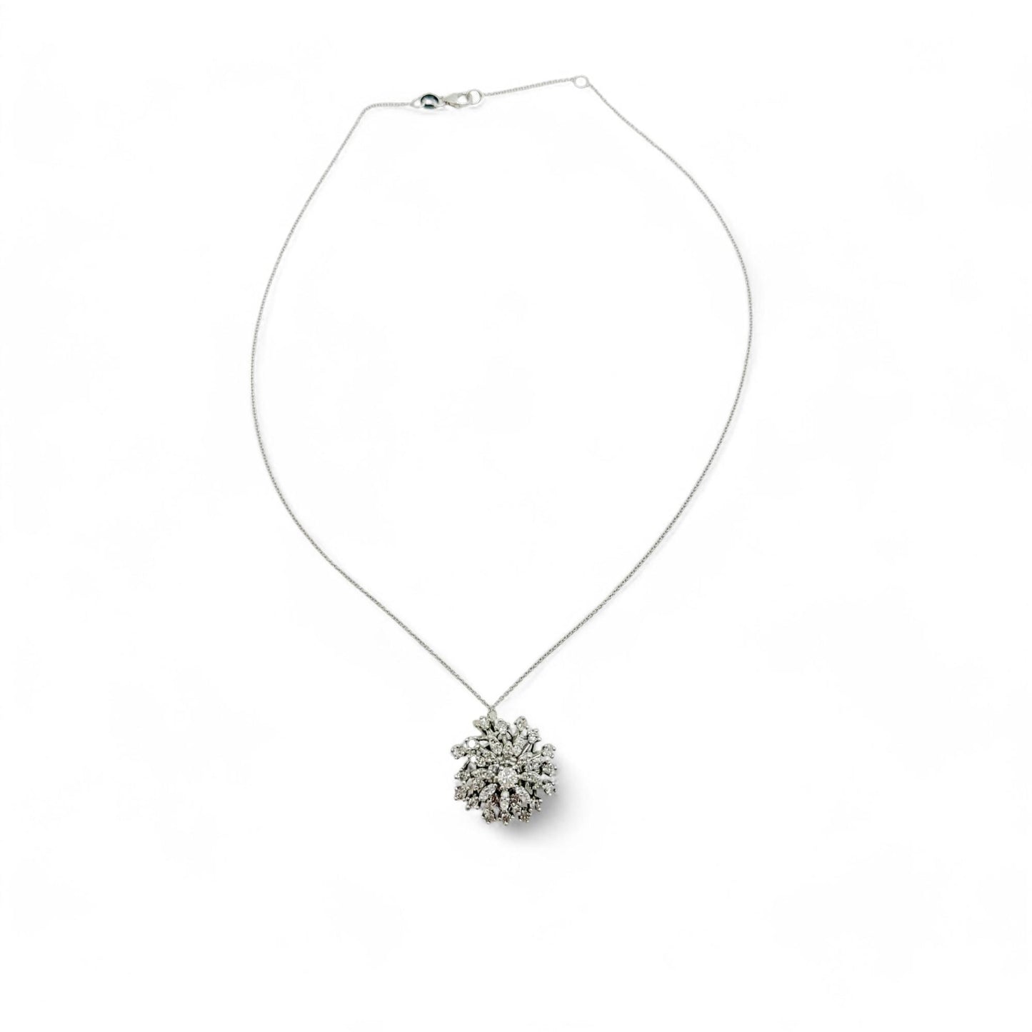 1.45 cttw. White Diamond Floral Pendant Necklace in 14k White Gold