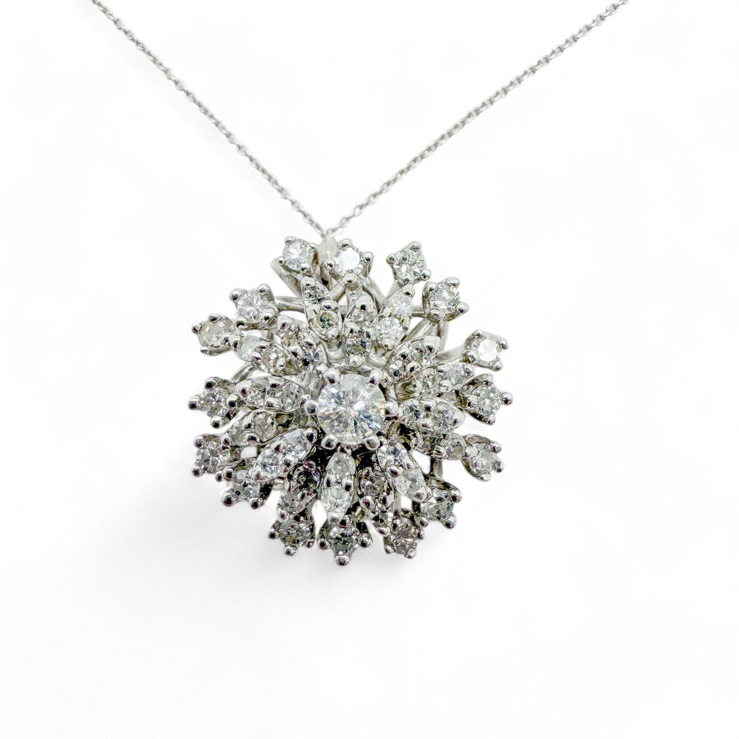 1.45 cttw. White Diamond Floral Pendant Necklace in 14k White Gold