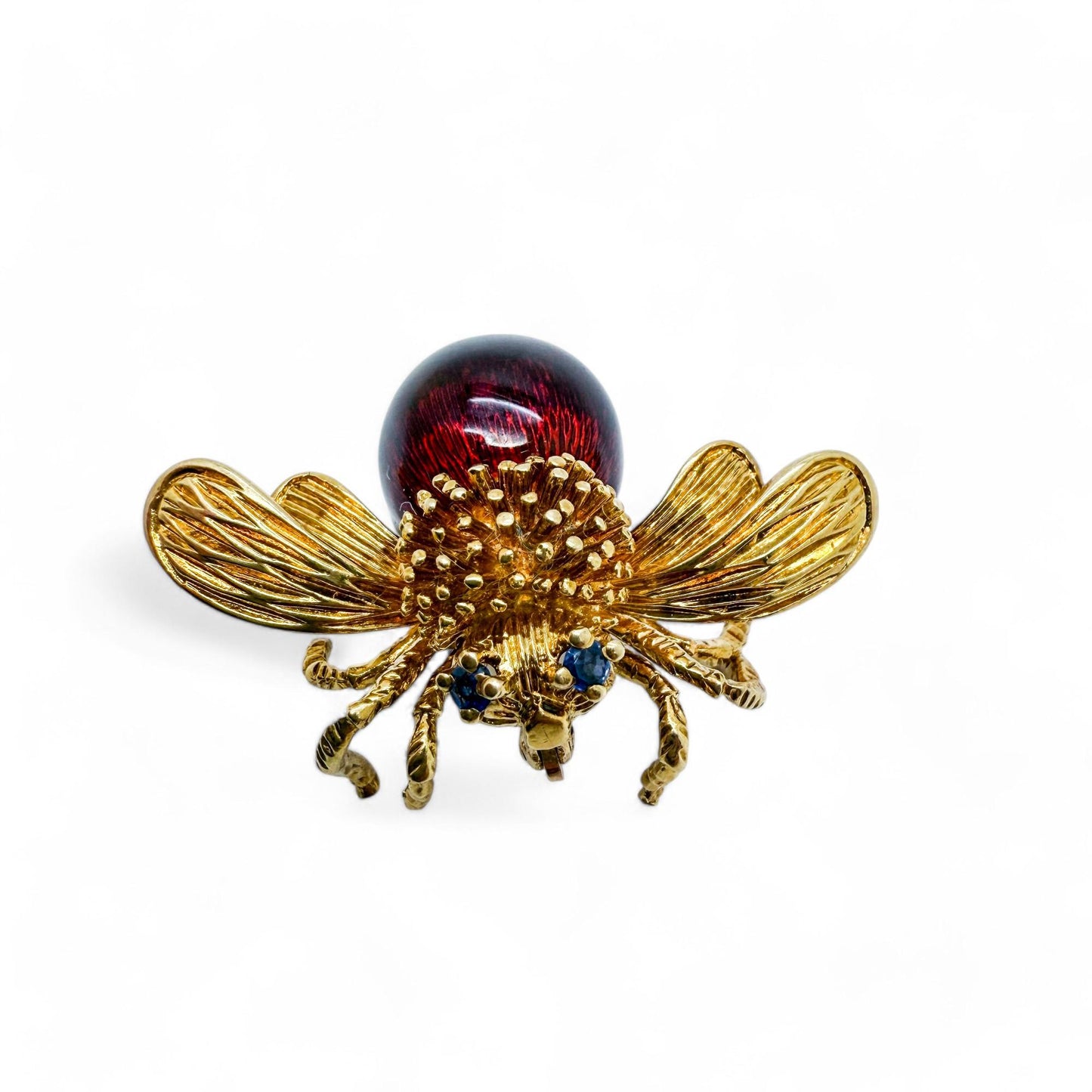 Vintage 18k Yellow Gold Bee Brooch with Blue Sapphire 14.60g