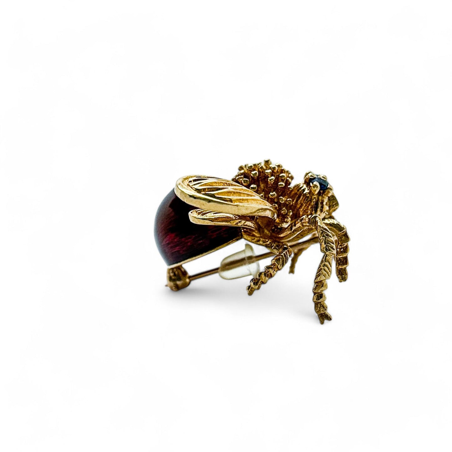 Vintage 18k Yellow Gold Bee Brooch with Blue Sapphire 14.60g