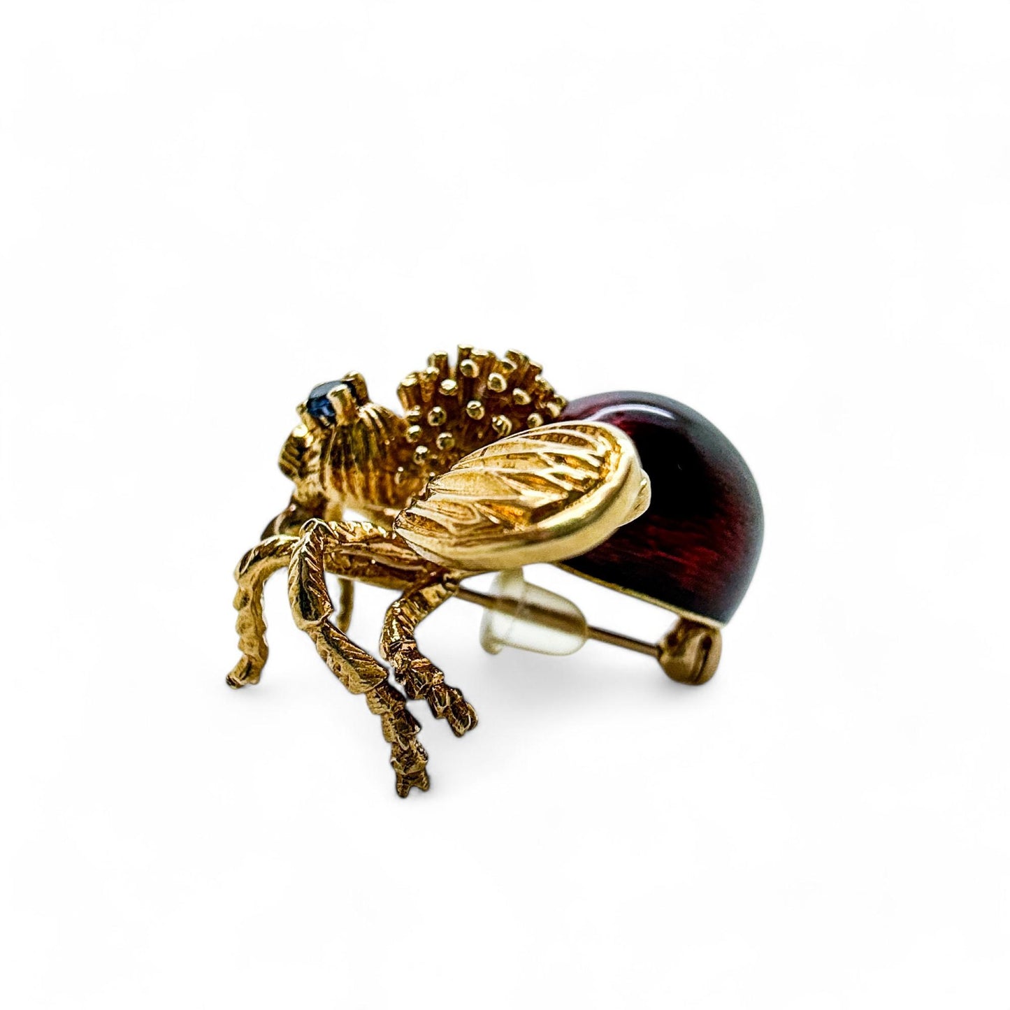 Vintage 18k Yellow Gold Bee Brooch with Blue Sapphire 14.60g