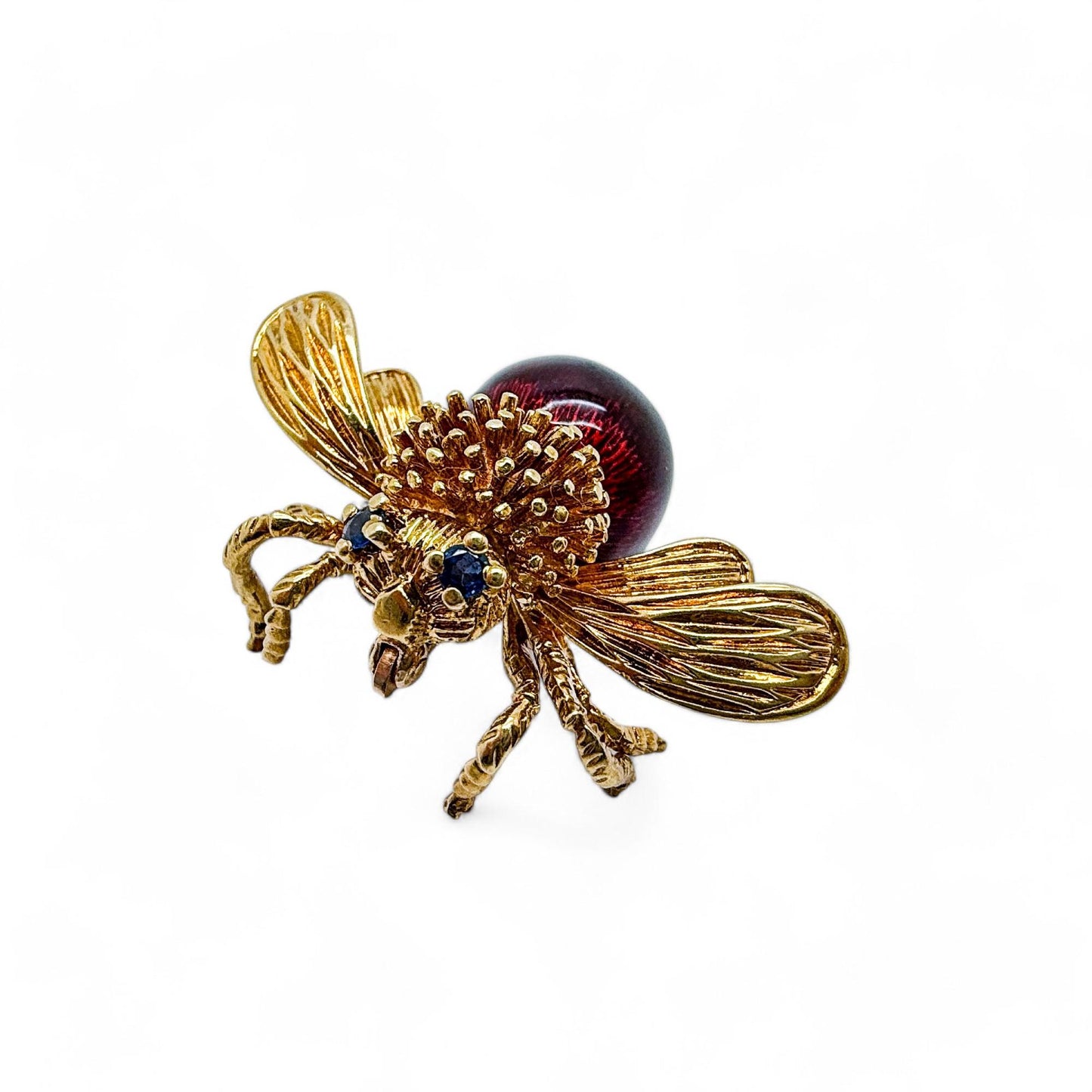 Vintage 18k Yellow Gold Bee Brooch with Blue Sapphire 14.60g