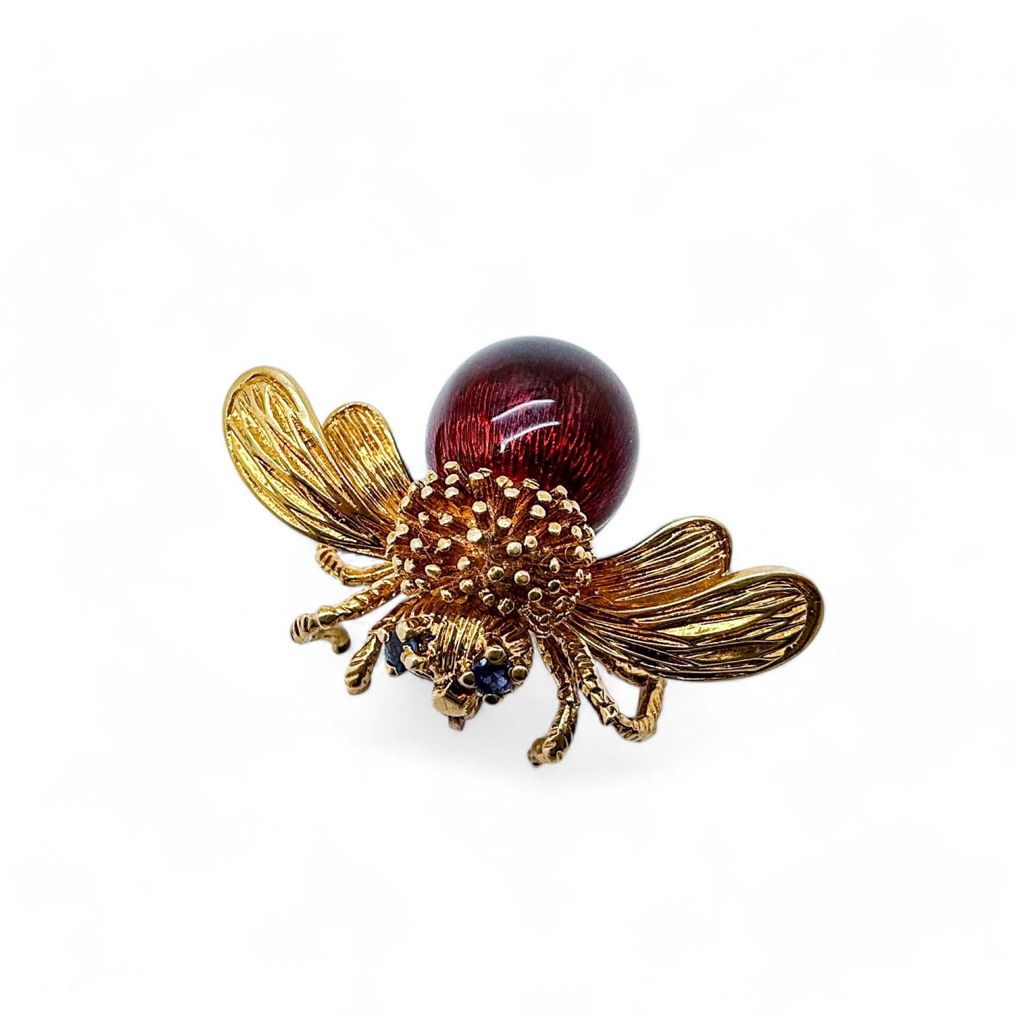 Vintage 18k Yellow Gold Bee Brooch with Blue Sapphire 14.60g