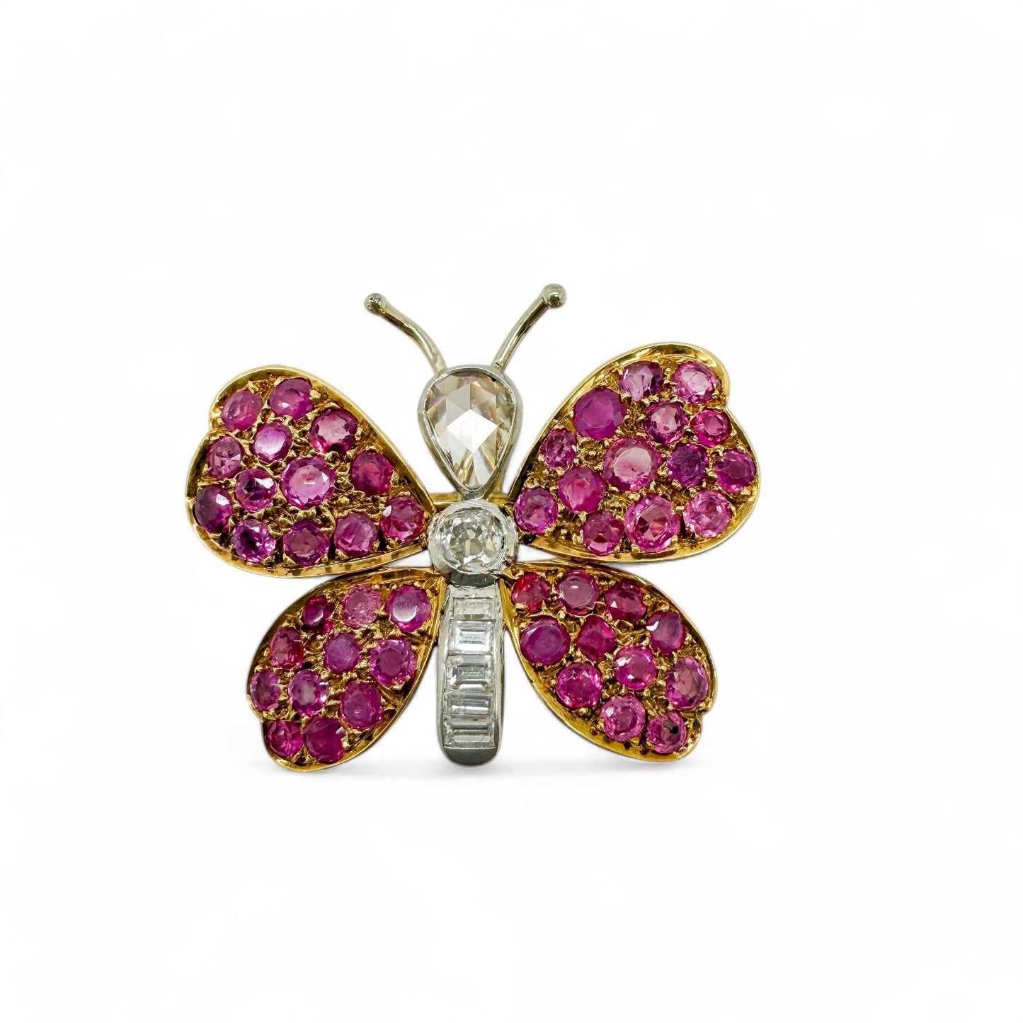 2.94 cttw. Pink Ruby & 0.65 cttw. White Diamonds Butterfly Brooch 8g.