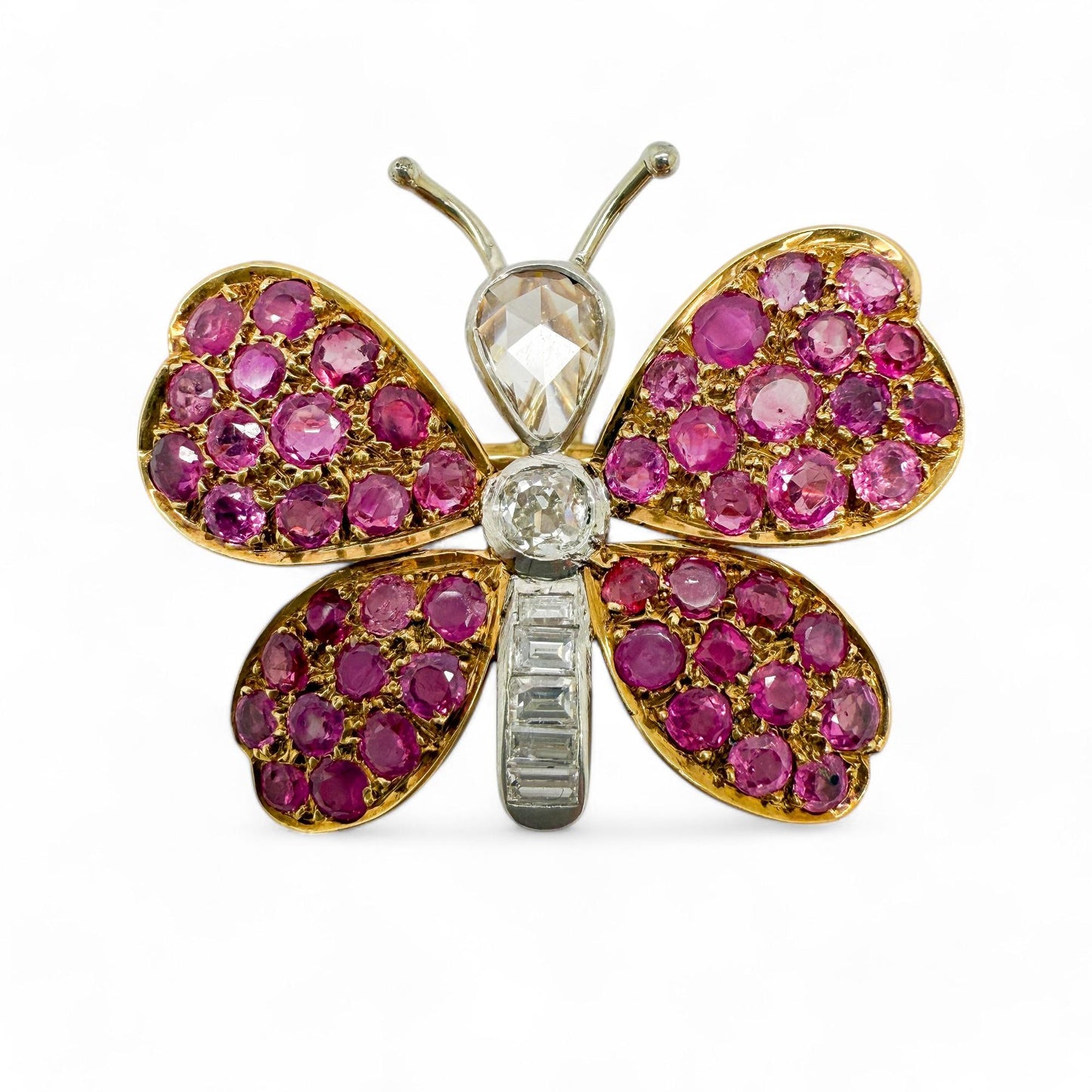 2.94 cttw. Pink Ruby & 0.65 cttw. White Diamonds Butterfly Brooch 8g.
