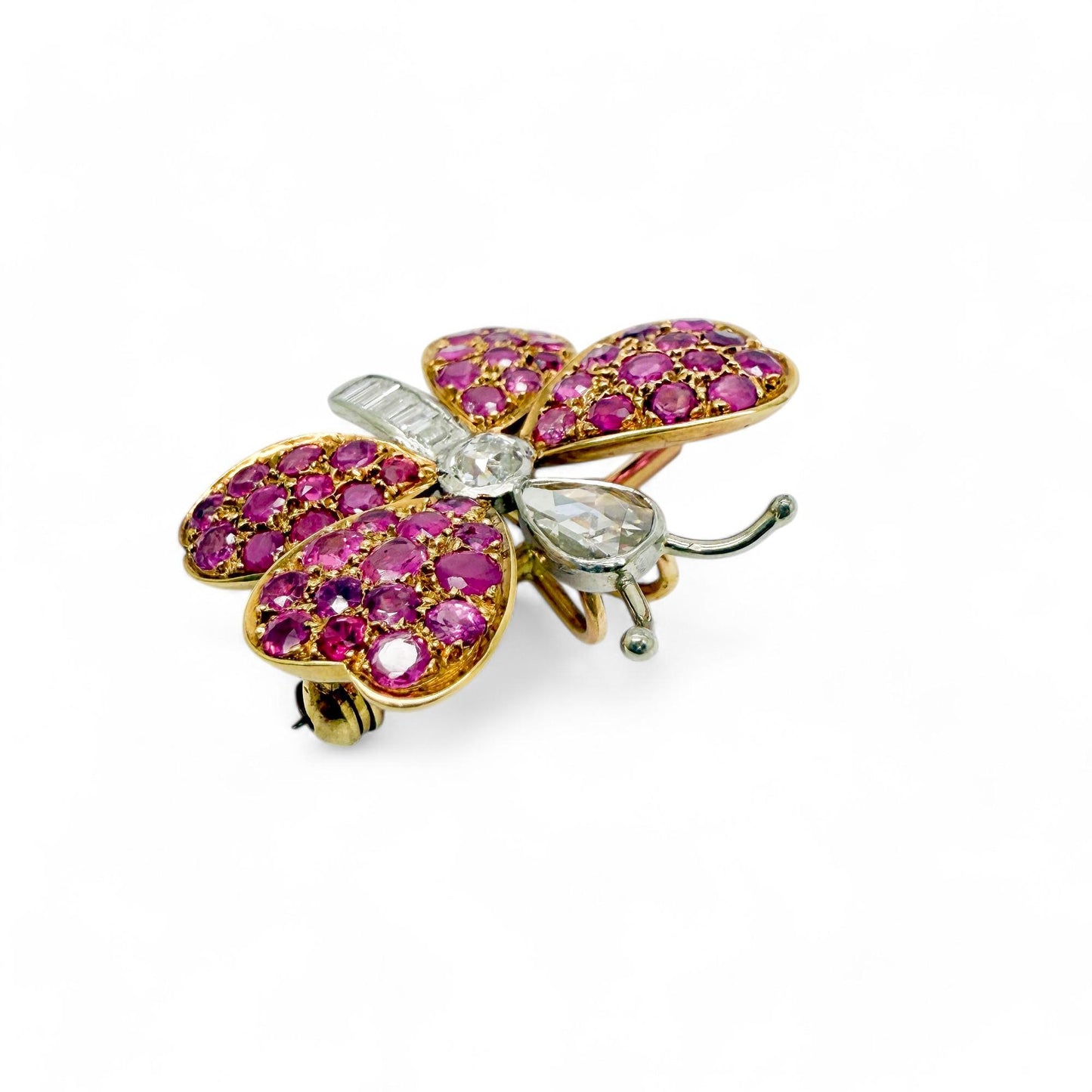 2.94 cttw. Pink Ruby & 0.65 cttw. White Diamonds Butterfly Brooch 8g.