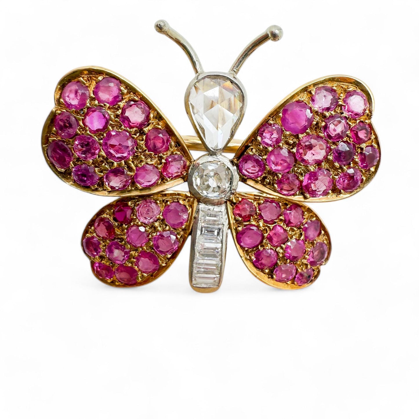 2.94 cttw. Pink Ruby & 0.65 cttw. White Diamonds Butterfly Brooch 8g.