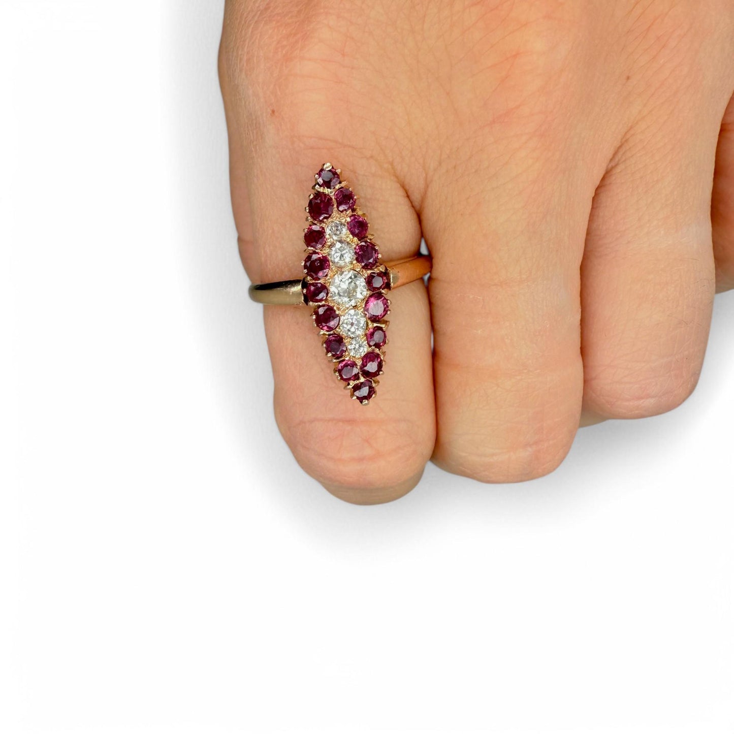 0.96 cttw. Antique Ruby & 0.50 cttw. White Diamond Shiled Ring in 14k Rose Gold