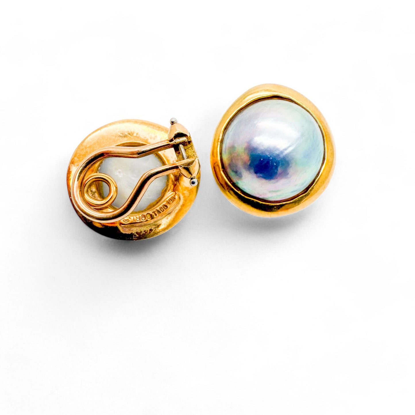 Vintage Tiffany&Co Mabe Pearl Earring in 18k Yellow Gold