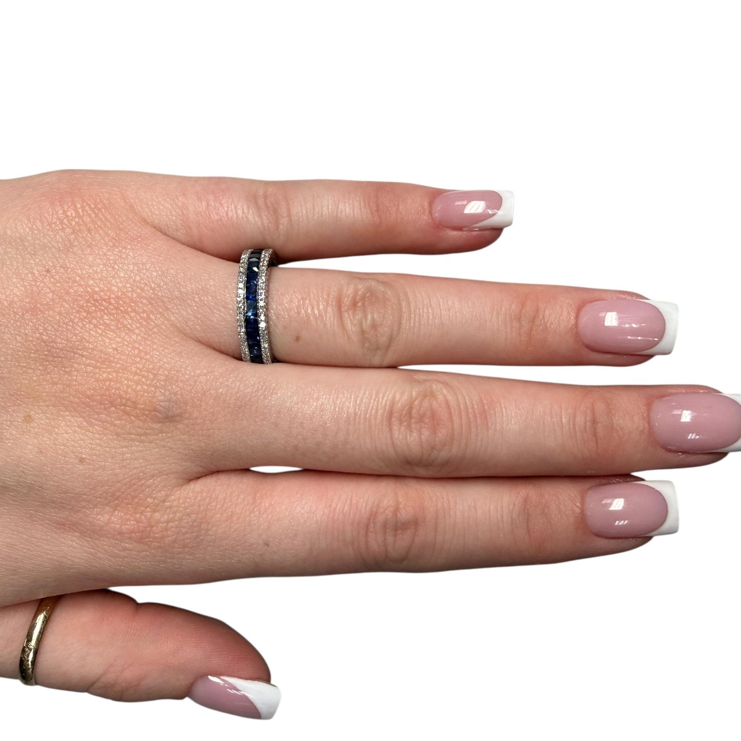 Sapphire & White Diamond Eternity Band Ring in 14k White Gold 3.44g. 6US