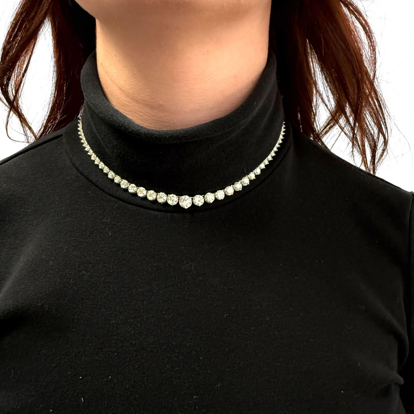 20.5cttw. White Diamond Graduated Tennis Necklace in 14k White Gold 16" 24.8g.