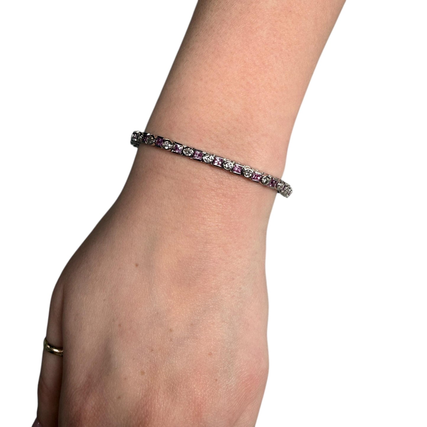 2.60cttw White Diamond & 2.70 cttw. Pinks Sapphire Bracelet in 14k White Gold 7"